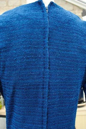 1970s Cobalt Blue Boucle Knitted Polyester Long Sleeved Flared Dress