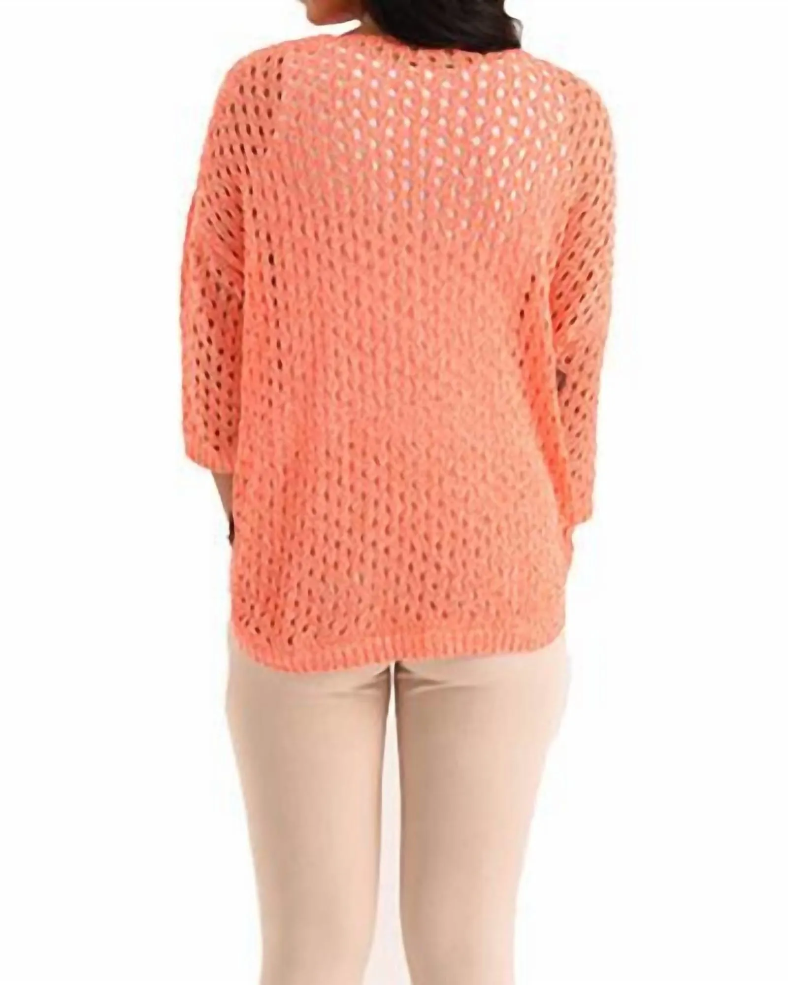 Aimee Wooden Button Poncho in Melon | Melon