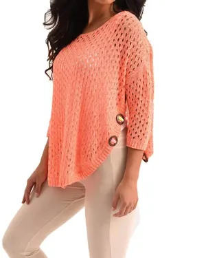 Aimee Wooden Button Poncho in Melon | Melon