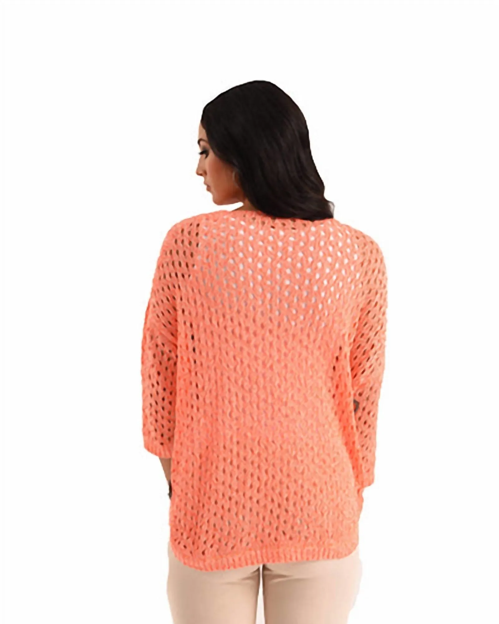 Aimee Wooden Button Poncho in Melon | Melon