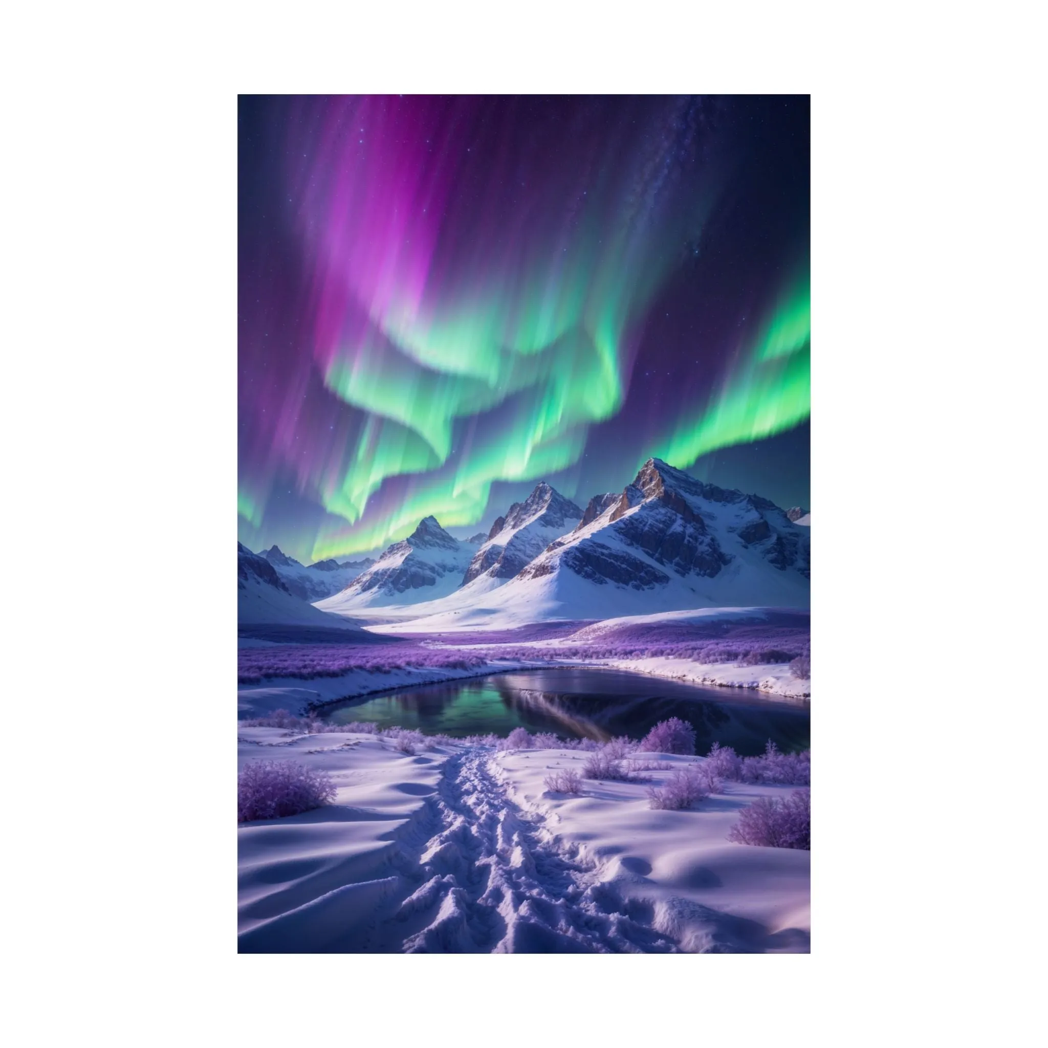 Aurora Borealis Satin Poster - Northern Lights Wall Art, Arctic Landscape Decor, Vibrant Aurora Print, Nordic Nightscape, Satin Finish Poster