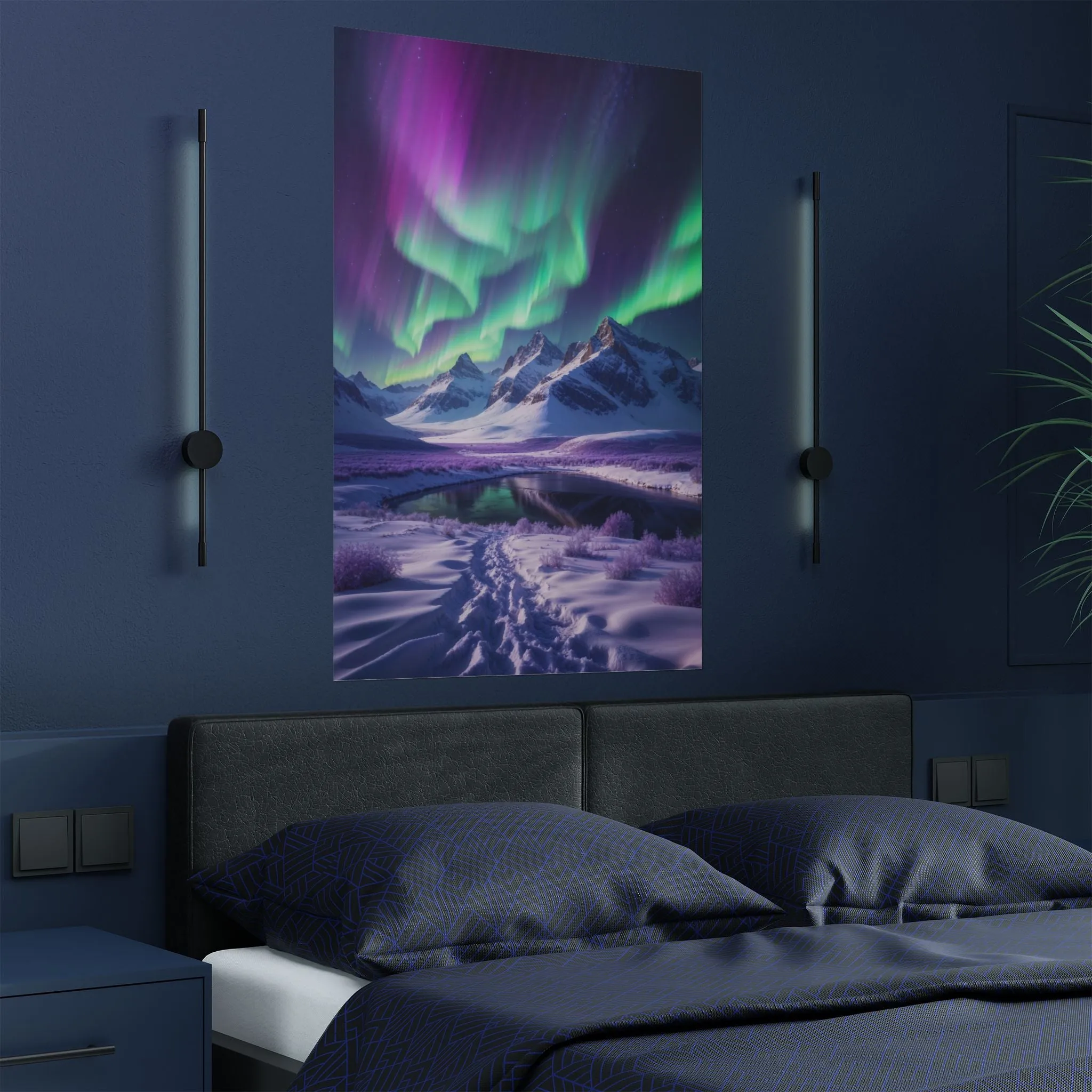 Aurora Borealis Satin Poster - Northern Lights Wall Art, Arctic Landscape Decor, Vibrant Aurora Print, Nordic Nightscape, Satin Finish Poster