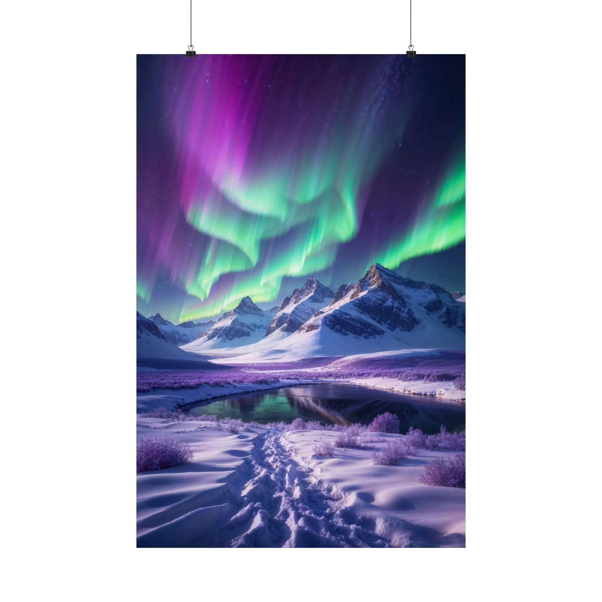 Aurora Borealis Satin Poster - Northern Lights Wall Art, Arctic Landscape Decor, Vibrant Aurora Print, Nordic Nightscape, Satin Finish Poster