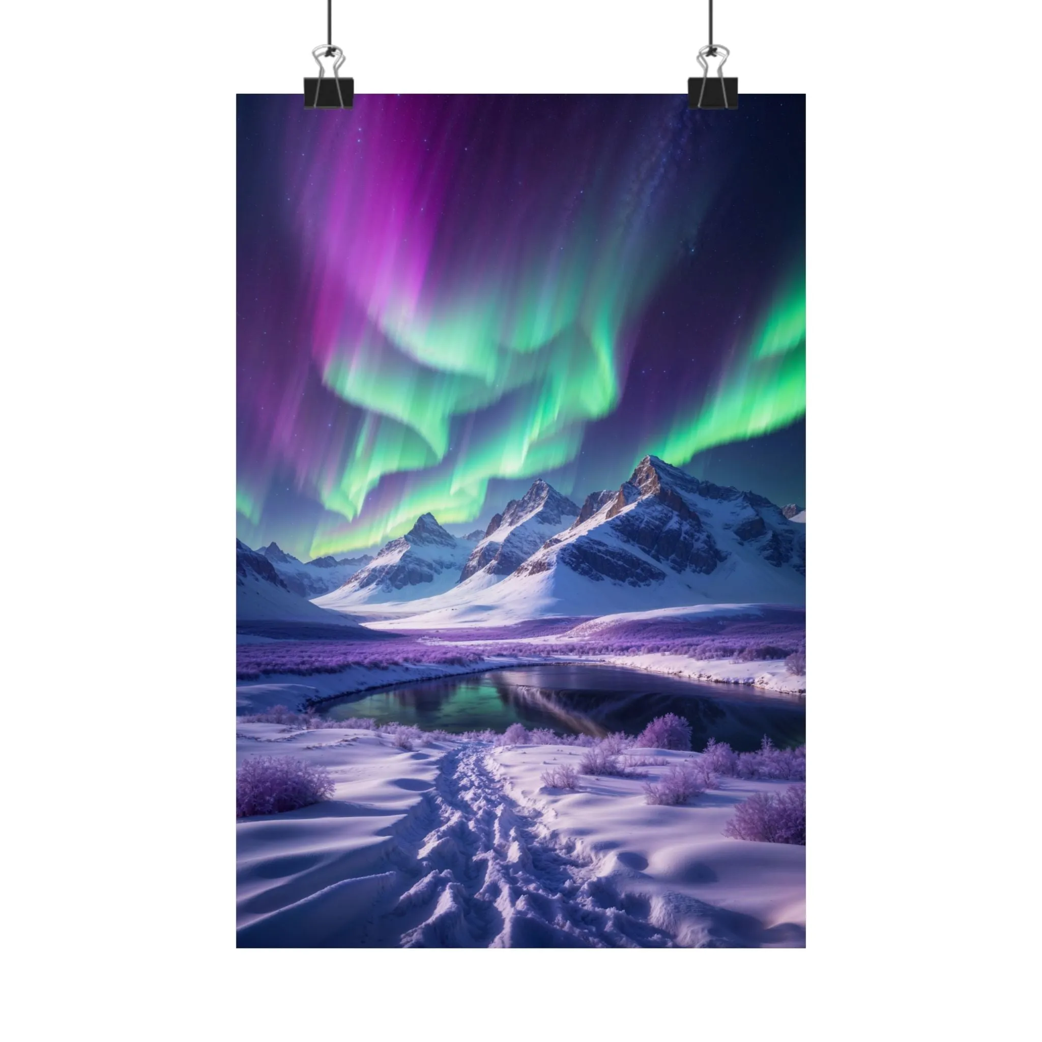 Aurora Borealis Satin Poster - Northern Lights Wall Art, Arctic Landscape Decor, Vibrant Aurora Print, Nordic Nightscape, Satin Finish Poster