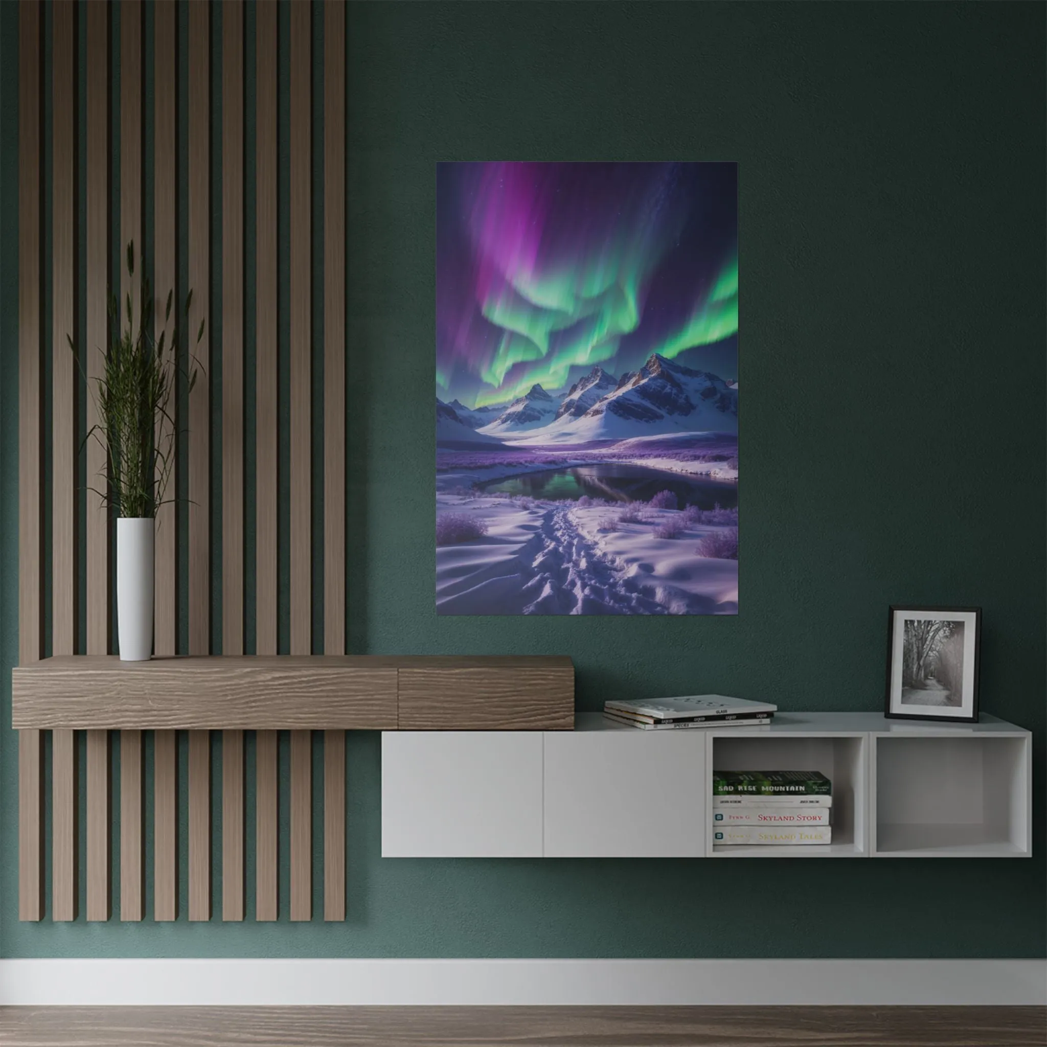 Aurora Borealis Satin Poster - Northern Lights Wall Art, Arctic Landscape Decor, Vibrant Aurora Print, Nordic Nightscape, Satin Finish Poster