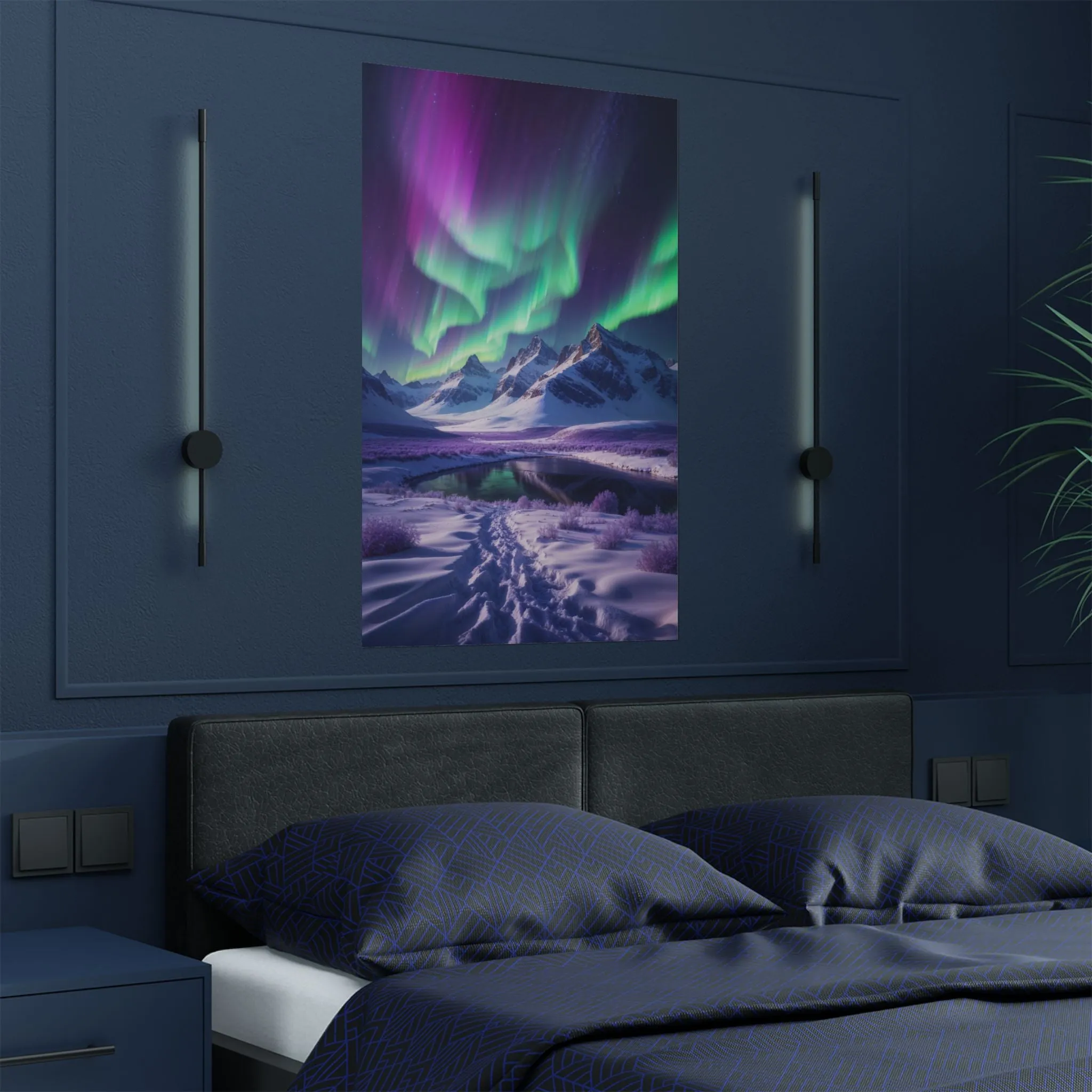 Aurora Borealis Satin Poster - Northern Lights Wall Art, Arctic Landscape Decor, Vibrant Aurora Print, Nordic Nightscape, Satin Finish Poster