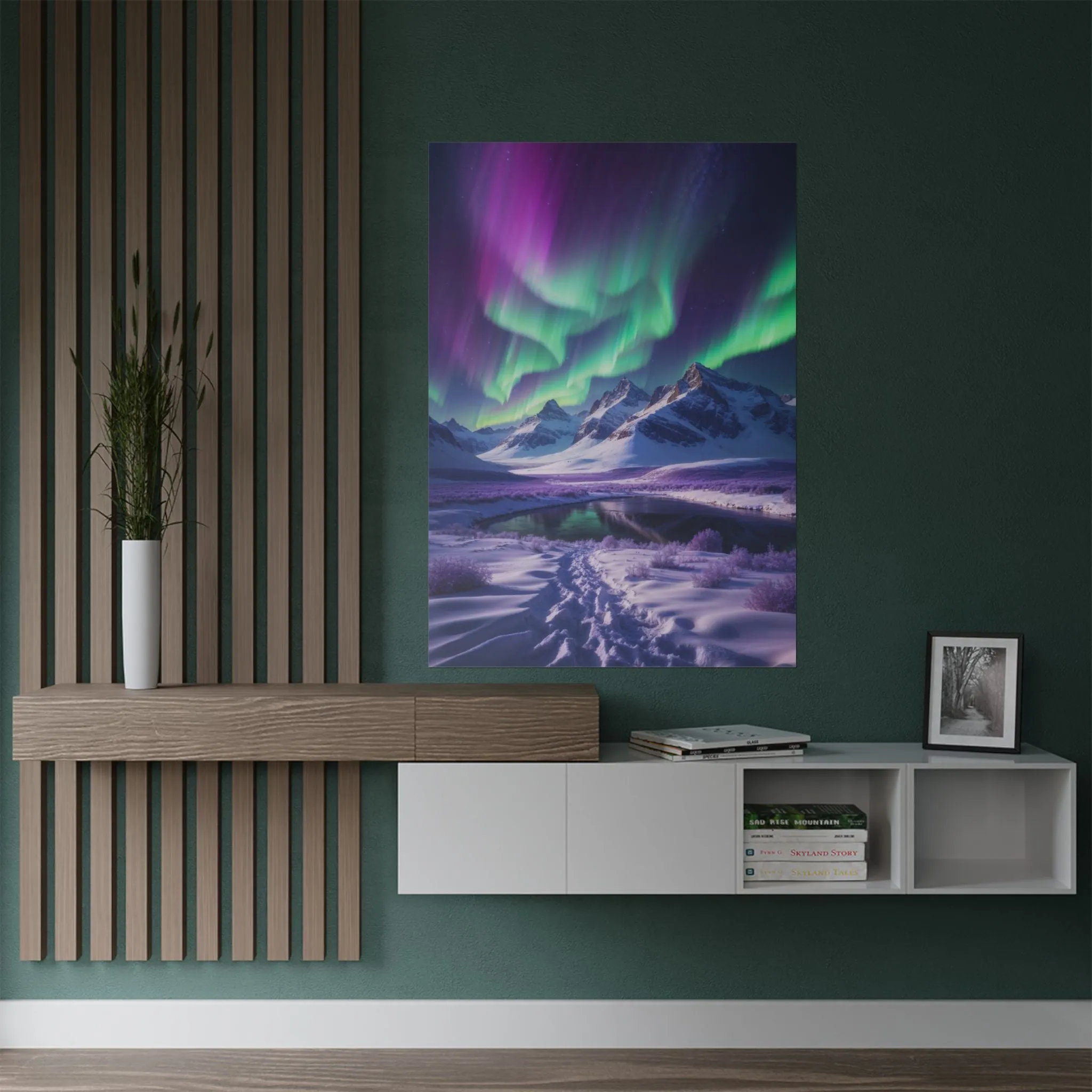 Aurora Borealis Satin Poster - Northern Lights Wall Art, Arctic Landscape Decor, Vibrant Aurora Print, Nordic Nightscape, Satin Finish Poster