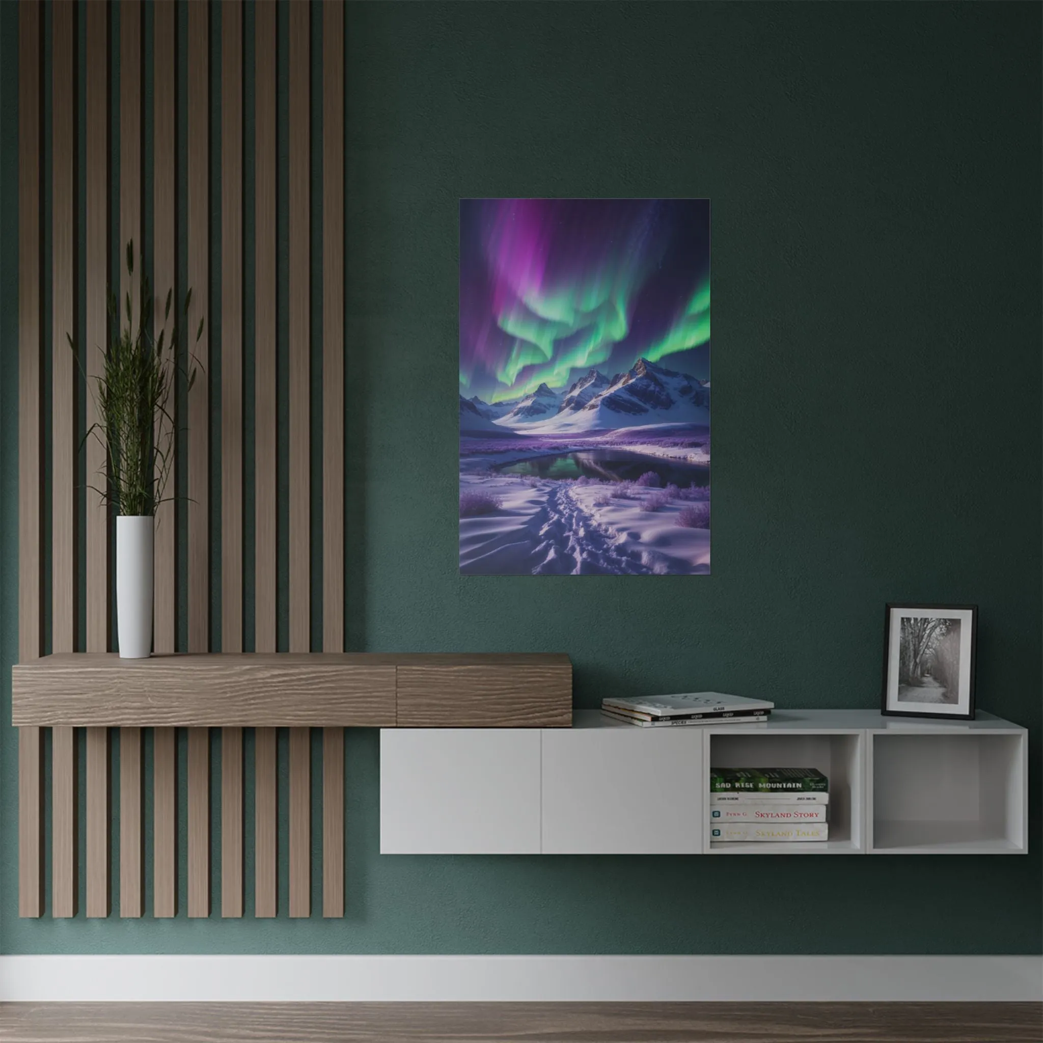 Aurora Borealis Satin Poster - Northern Lights Wall Art, Arctic Landscape Decor, Vibrant Aurora Print, Nordic Nightscape, Satin Finish Poster