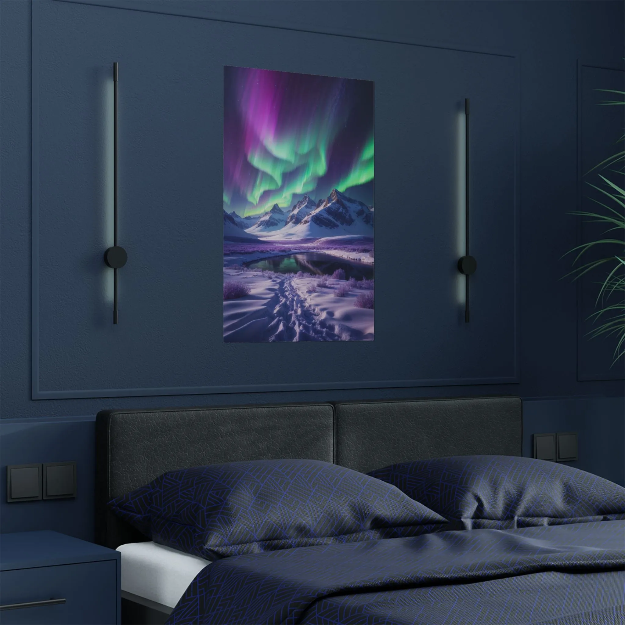 Aurora Borealis Satin Poster - Northern Lights Wall Art, Arctic Landscape Decor, Vibrant Aurora Print, Nordic Nightscape, Satin Finish Poster