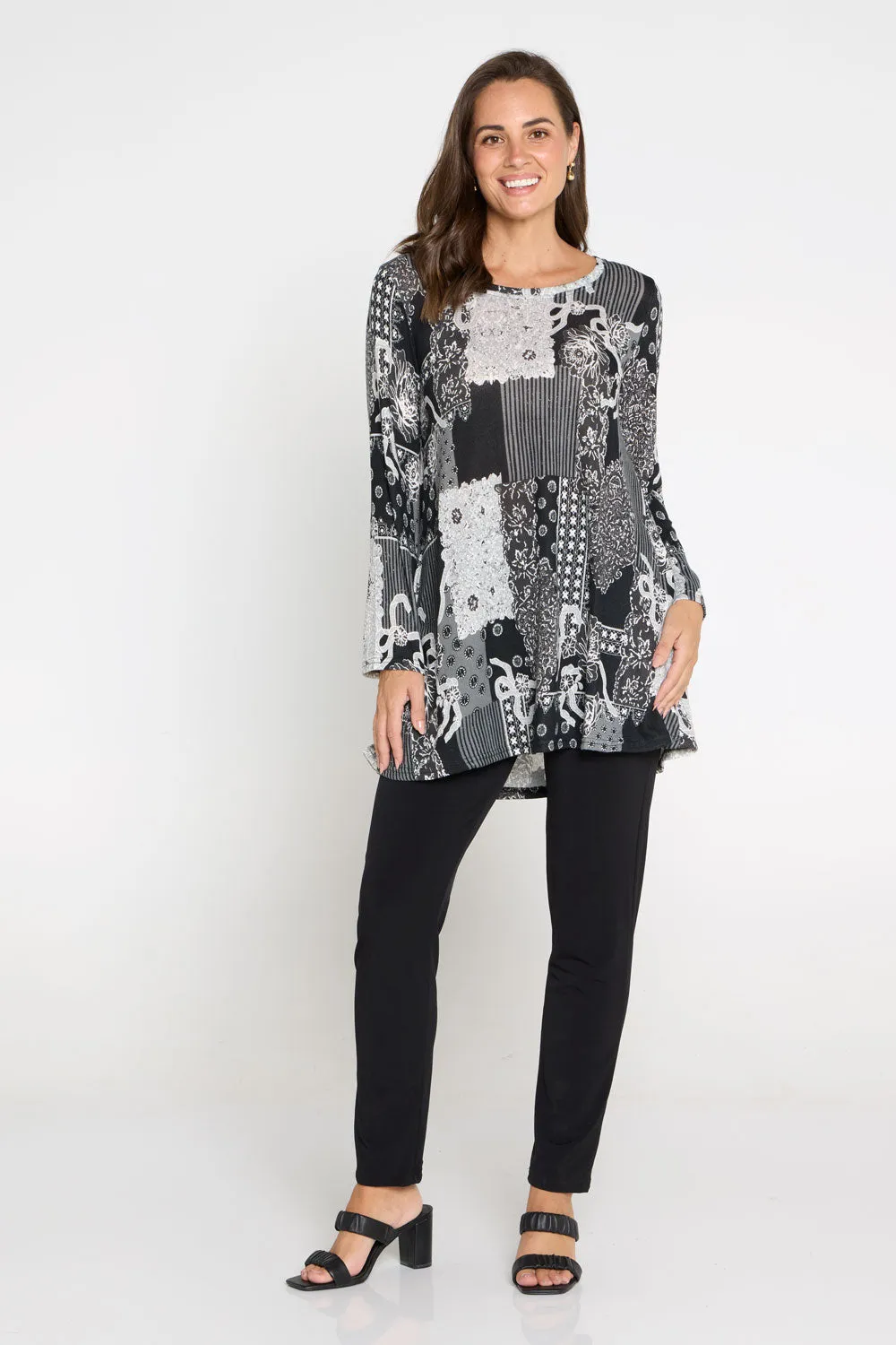 Barb Knit Top - Grey Patchwork Floral