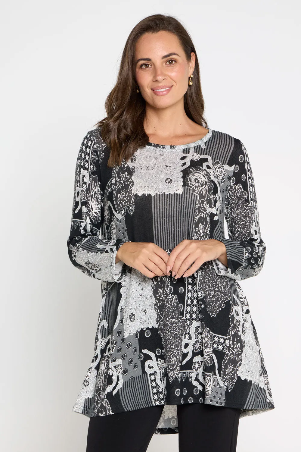 Barb Knit Top - Grey Patchwork Floral