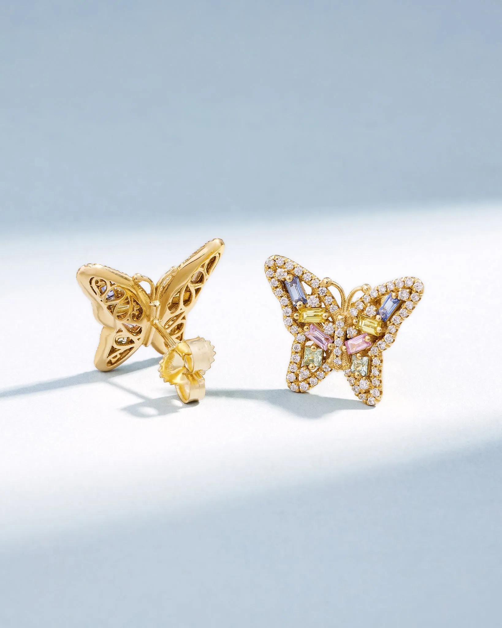 Bold Pastel Sapphire Small Butterfly Studs