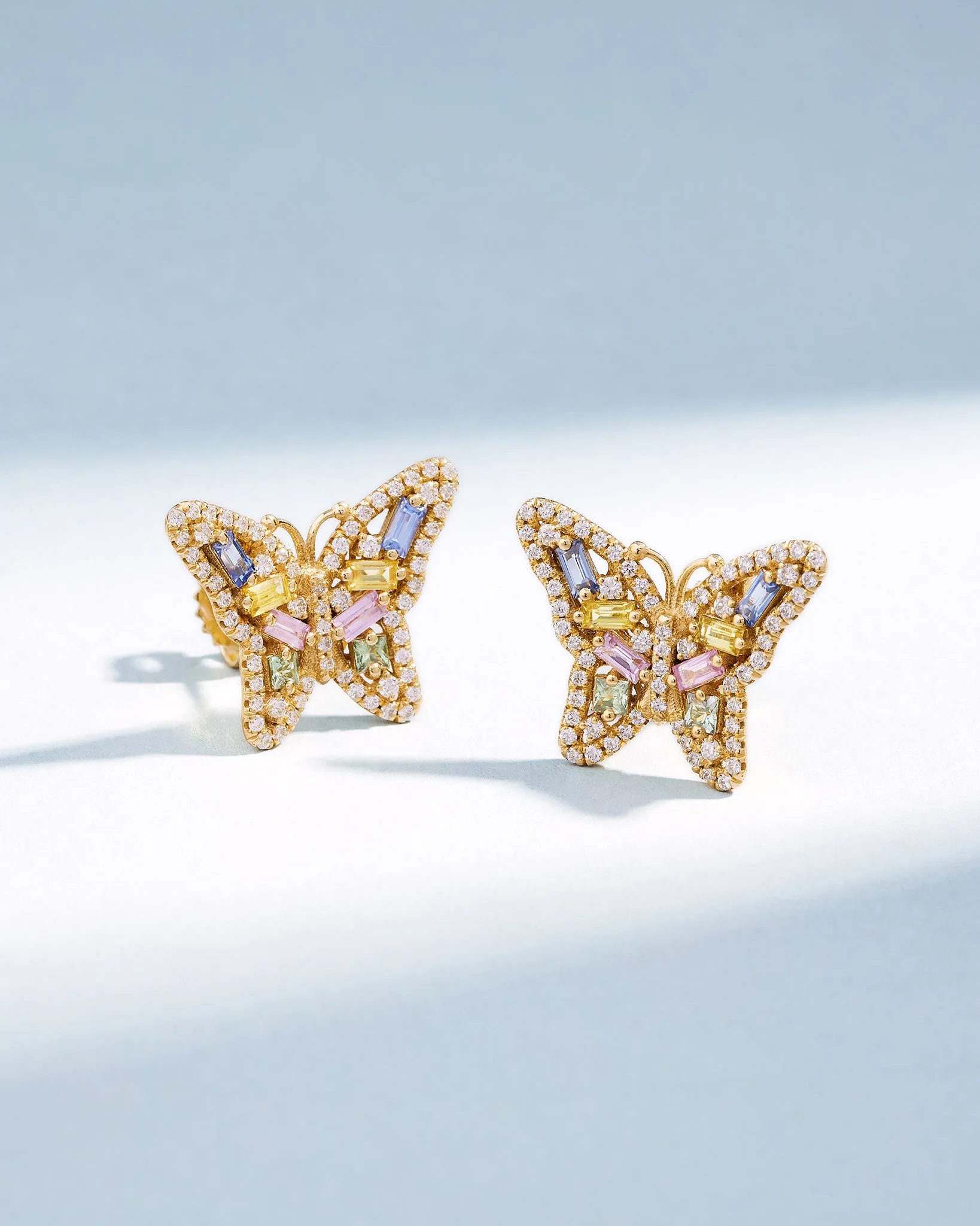 Bold Pastel Sapphire Small Butterfly Studs