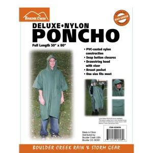 Boulder Creek Green PVC-Coated Nylon Rain Poncho One Size Fits All