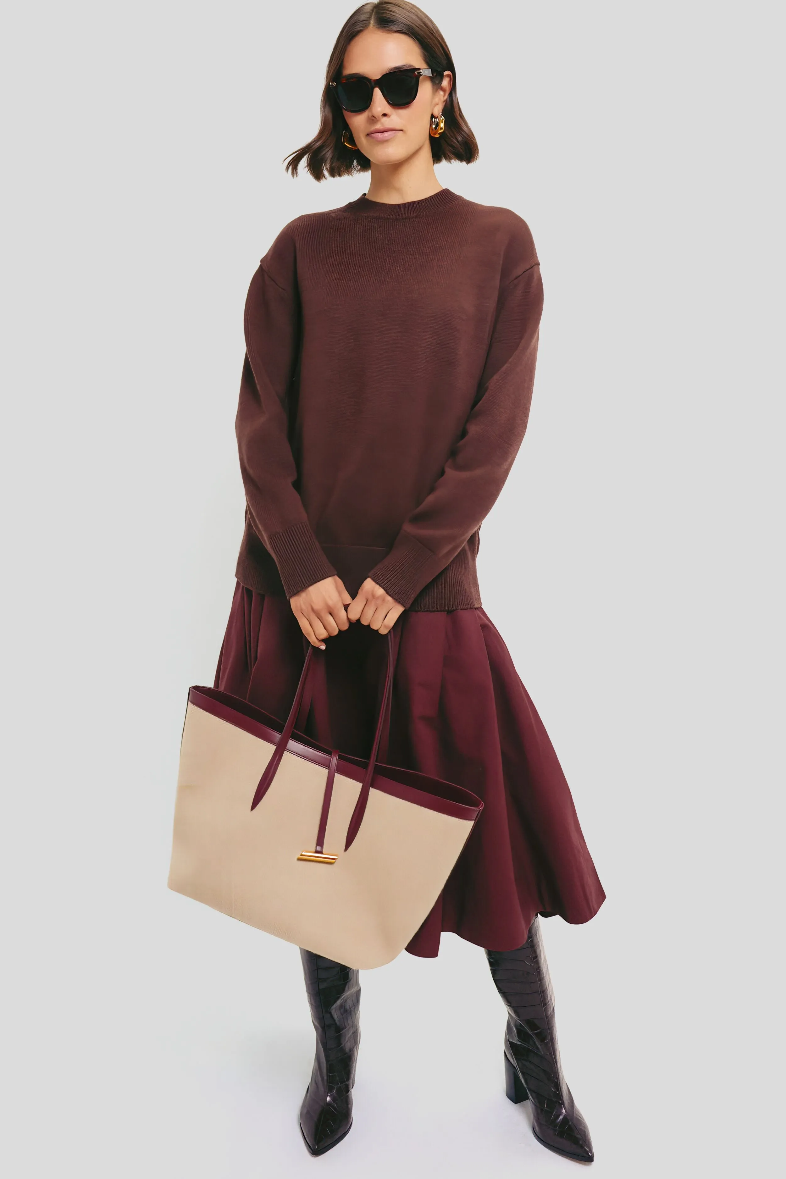 Burgundy Kerith Solid Sportswear Knitted Combo Dress