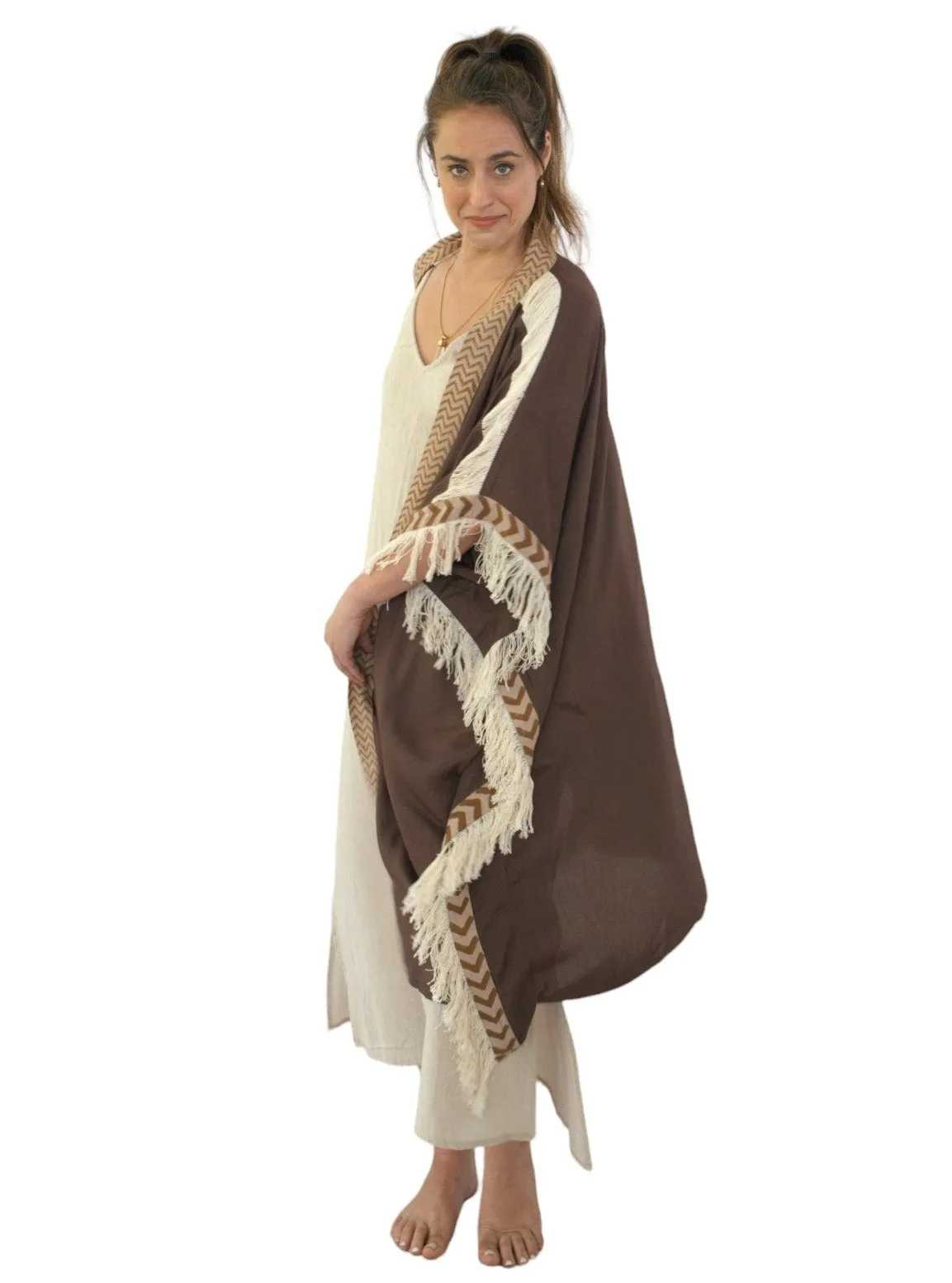 Cacao Closed-Back Fringe Poncho