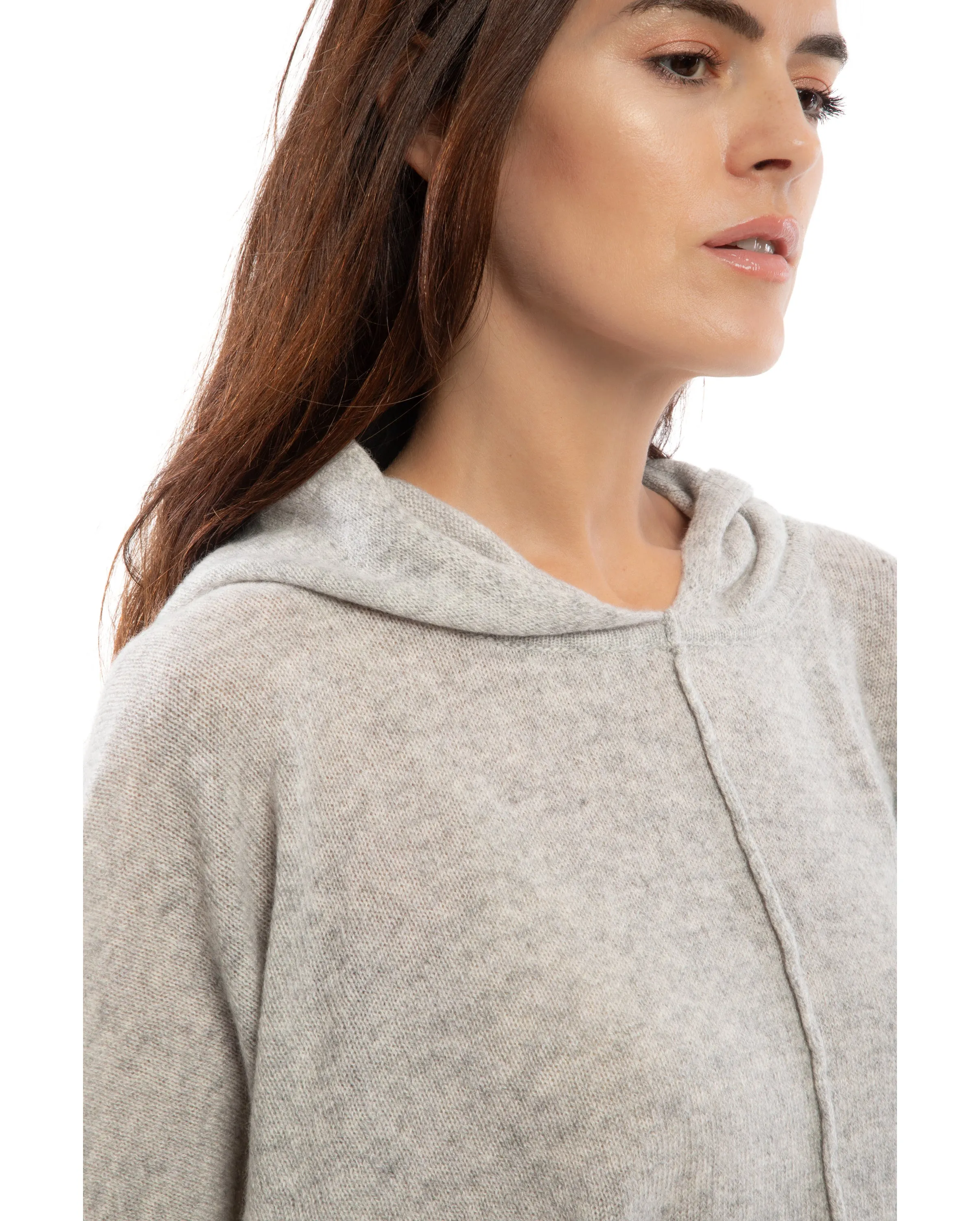 Cashmere Button Hoodie Poncho Light Gray