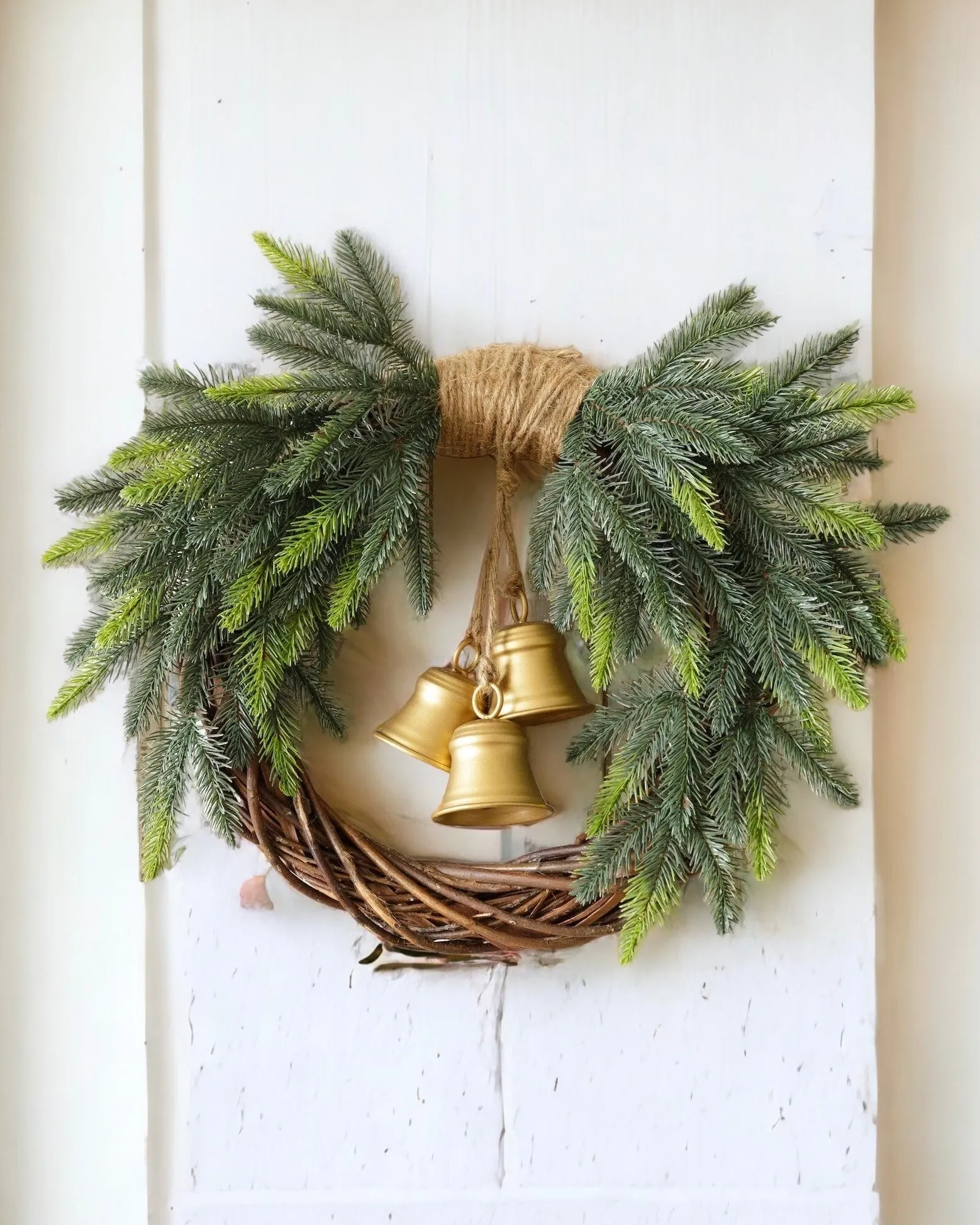 Christmas Cedar Pine Door Wreath - Gold Bells