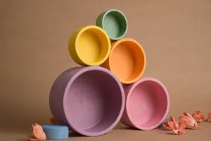 Color Sorting Rainbow Pastel Wooden Nesting Bowls Set, Rainbow Stacking Toy, Rainbow Montessori,  Matching Toys, Toddler Toys, Toddler Toys