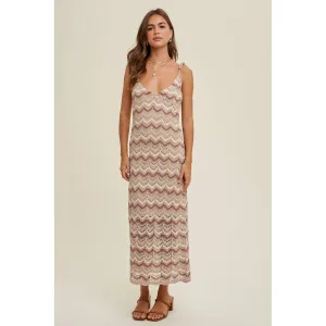 Crocheted Chevron Mocha Maxi Dress