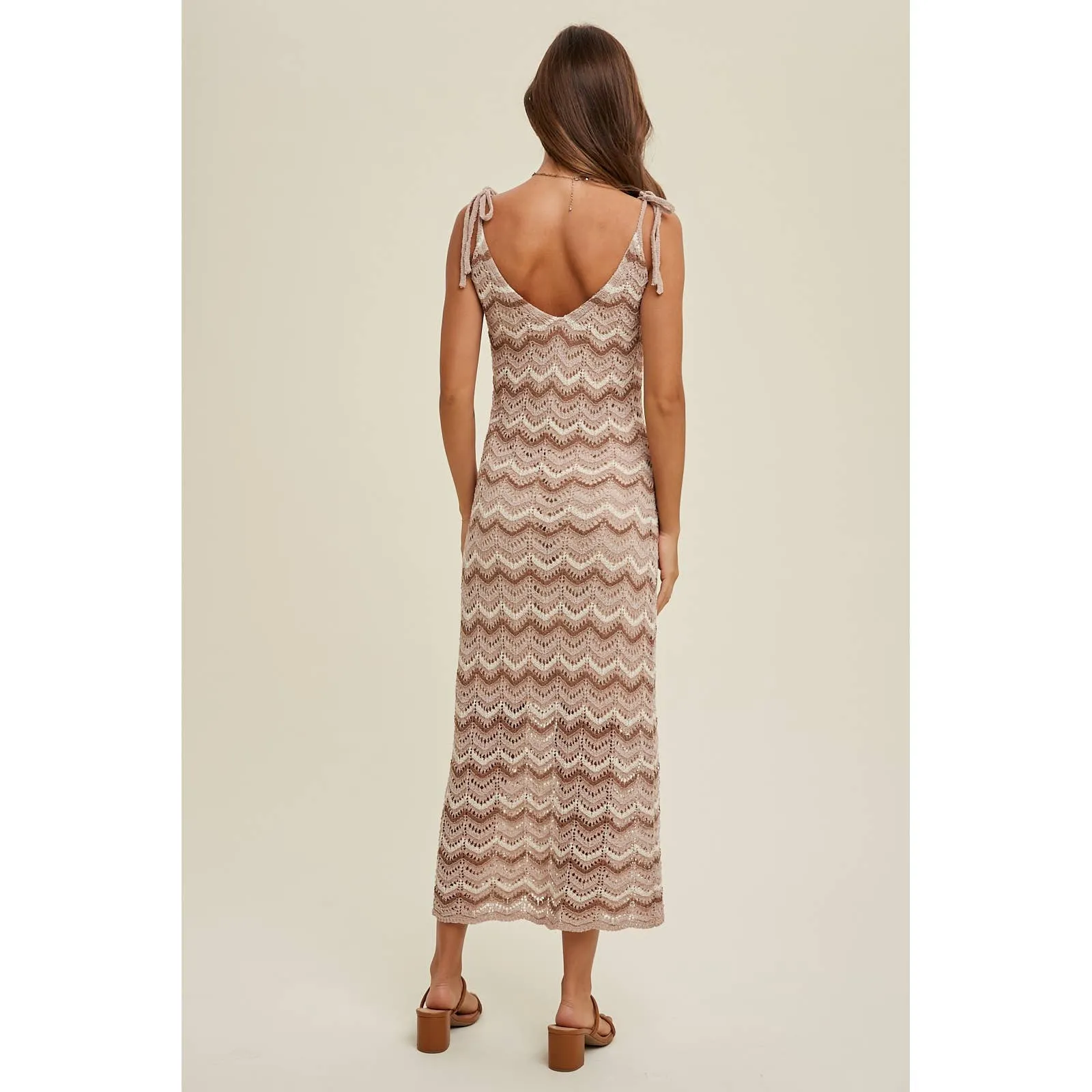 Crocheted Chevron Mocha Maxi Dress