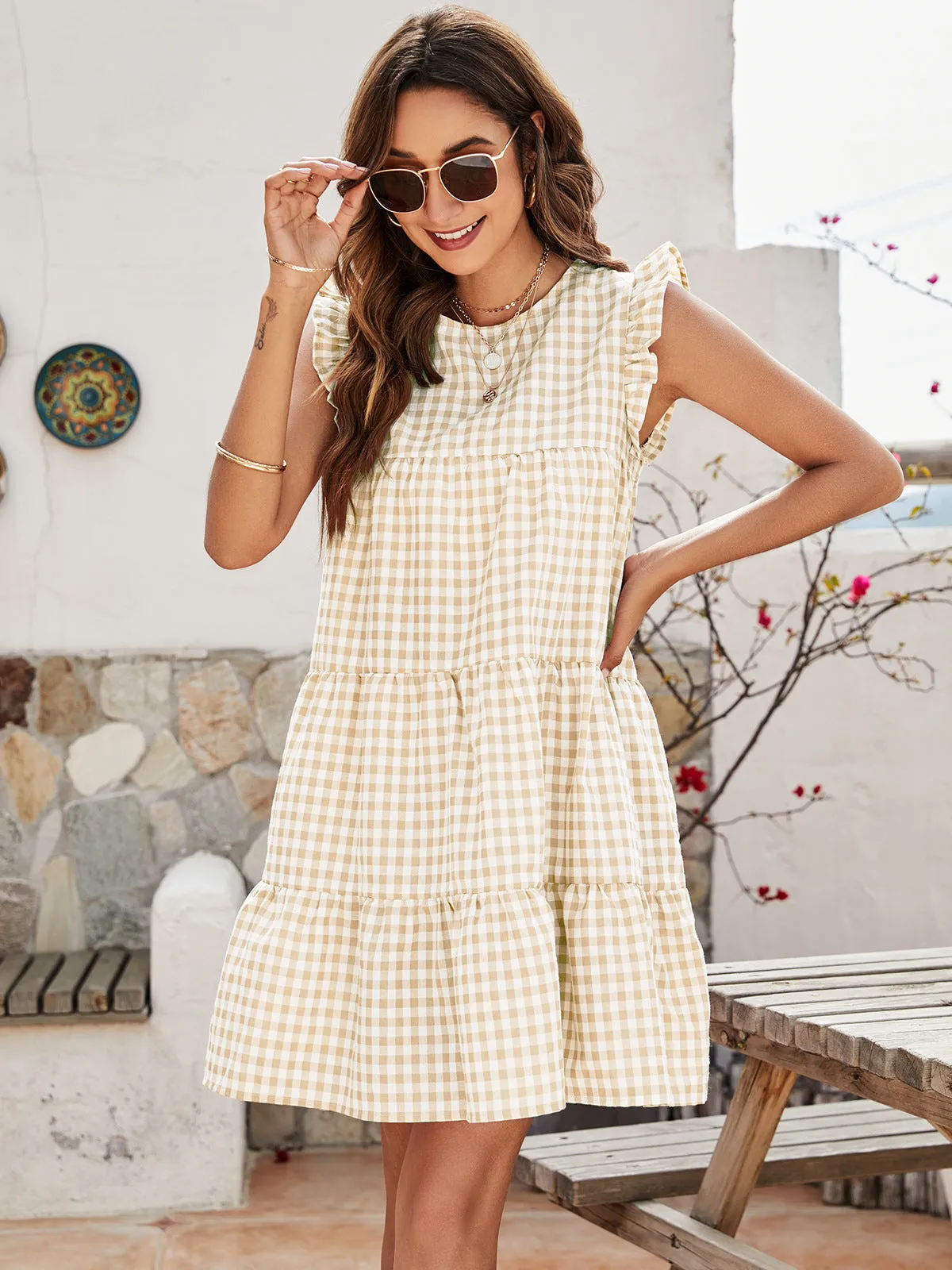 Cupcake Cotton Pocketed Polka Dot Babydoll Dress - Beige