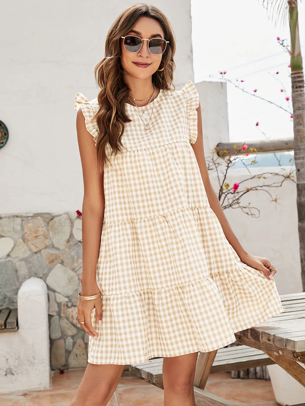 Cupcake Cotton Pocketed Polka Dot Babydoll Dress - Beige