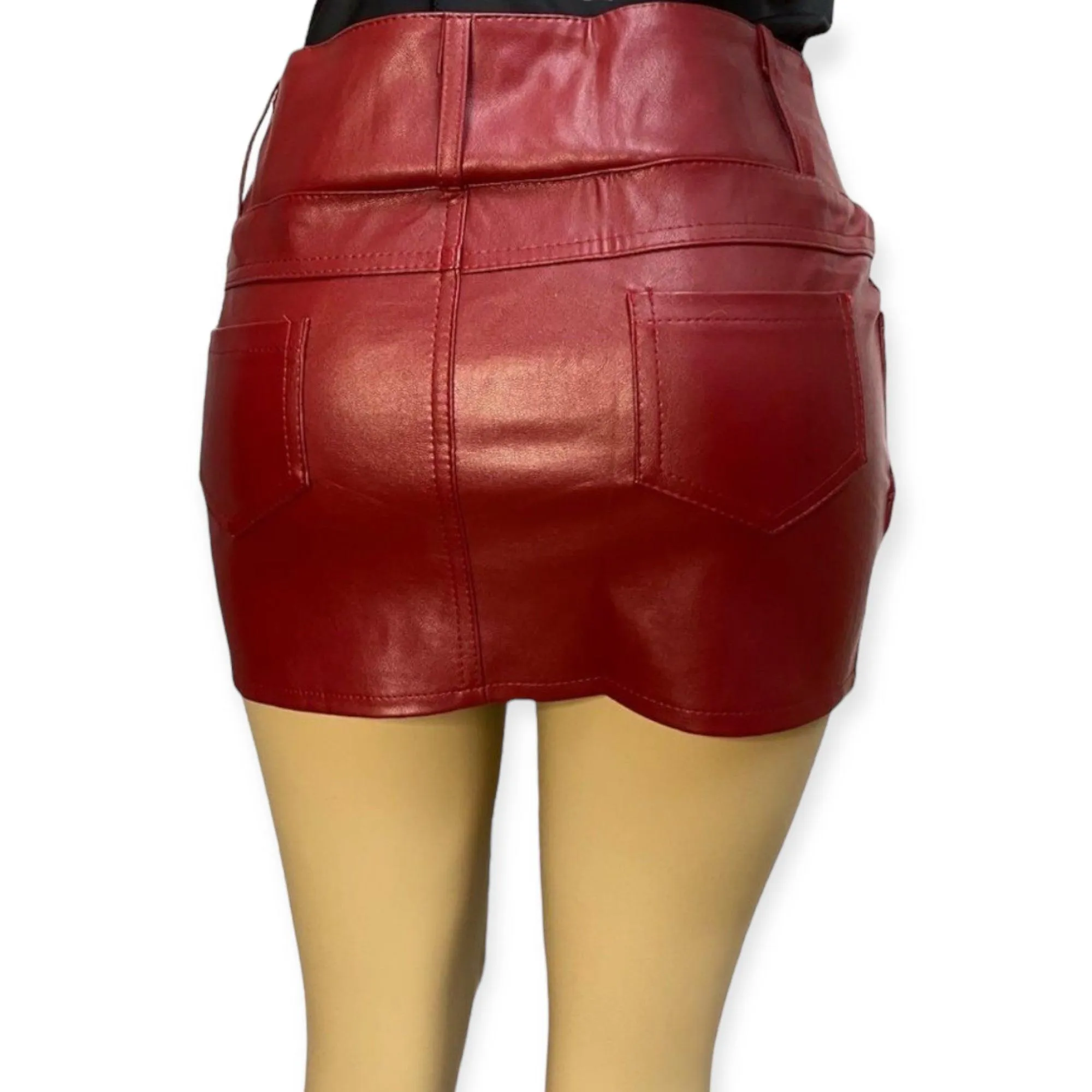 Dark Red Low Profile Bandage Mini Skirt