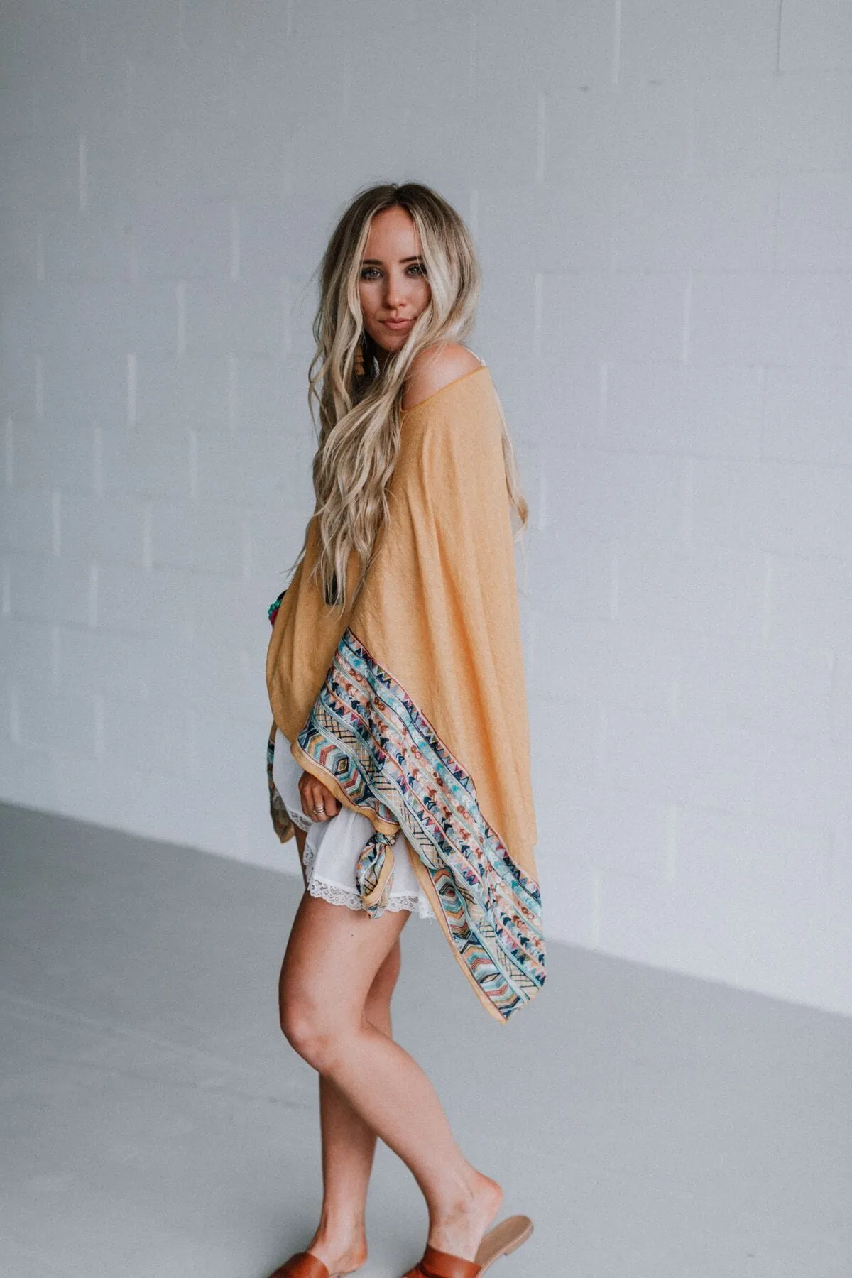 Fallon Embroidered Sleeve Poncho - Mustard