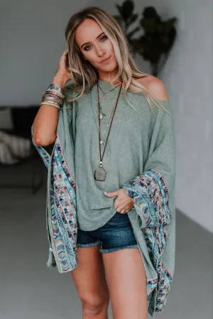 Fallon Embroidered Sleeve Poncho - Sage