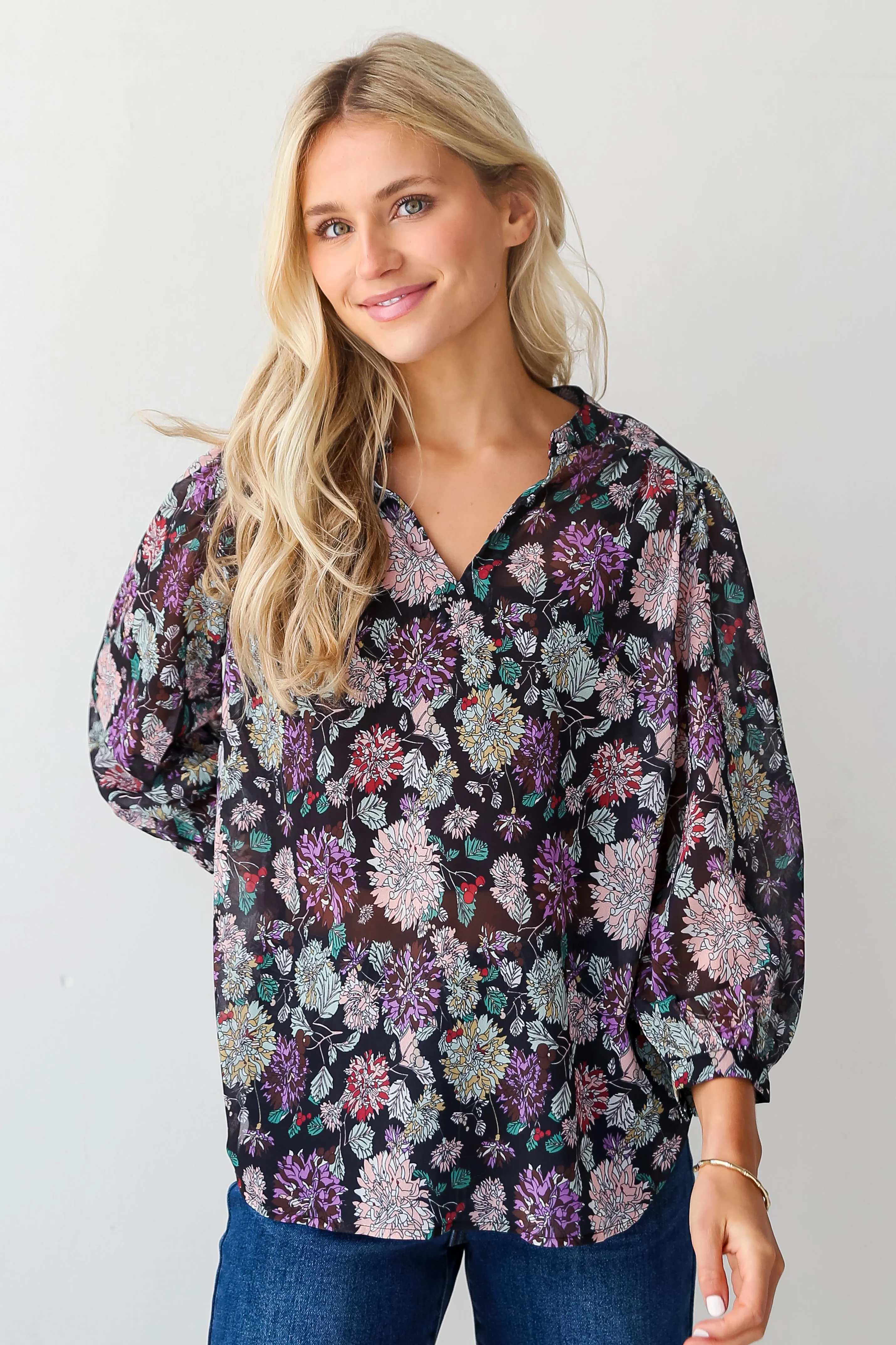 FINAL SALE - In My Dreams Black Floral Blouse