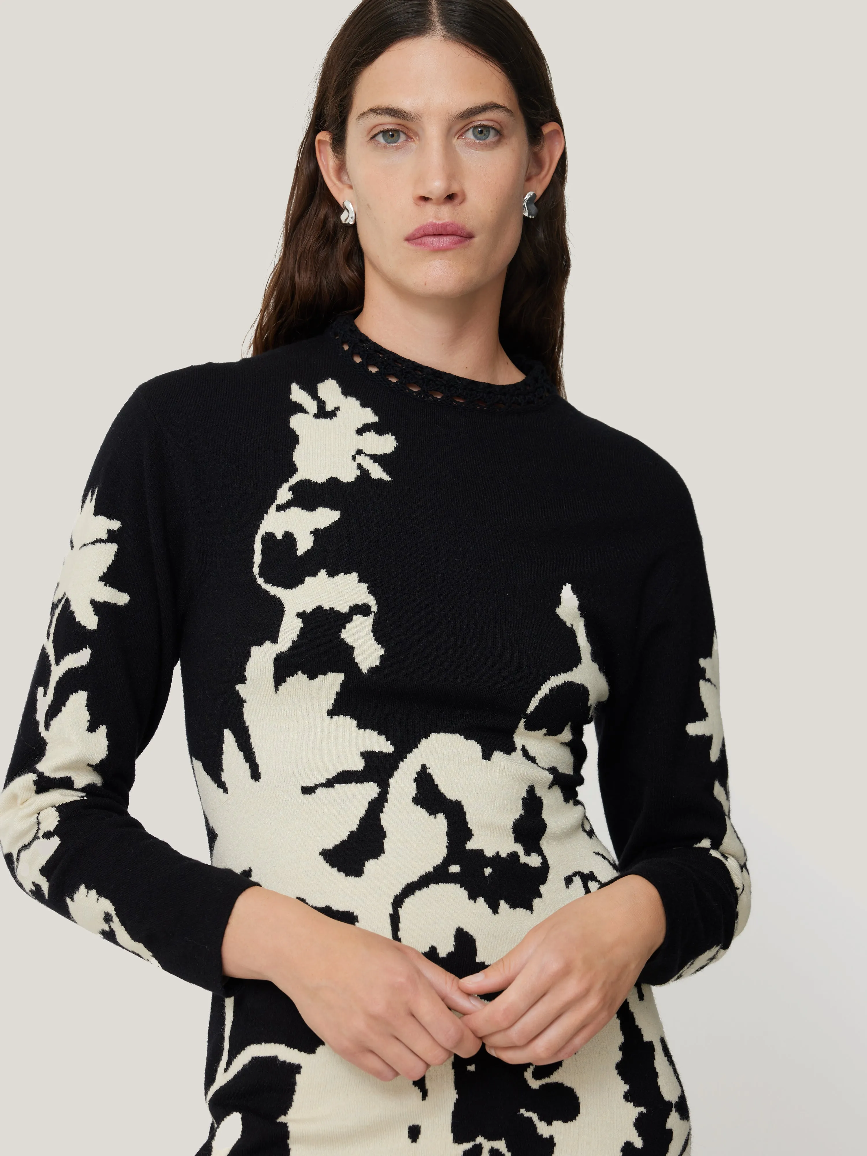 Floral Jacquard Knitted Dress | Monochrome