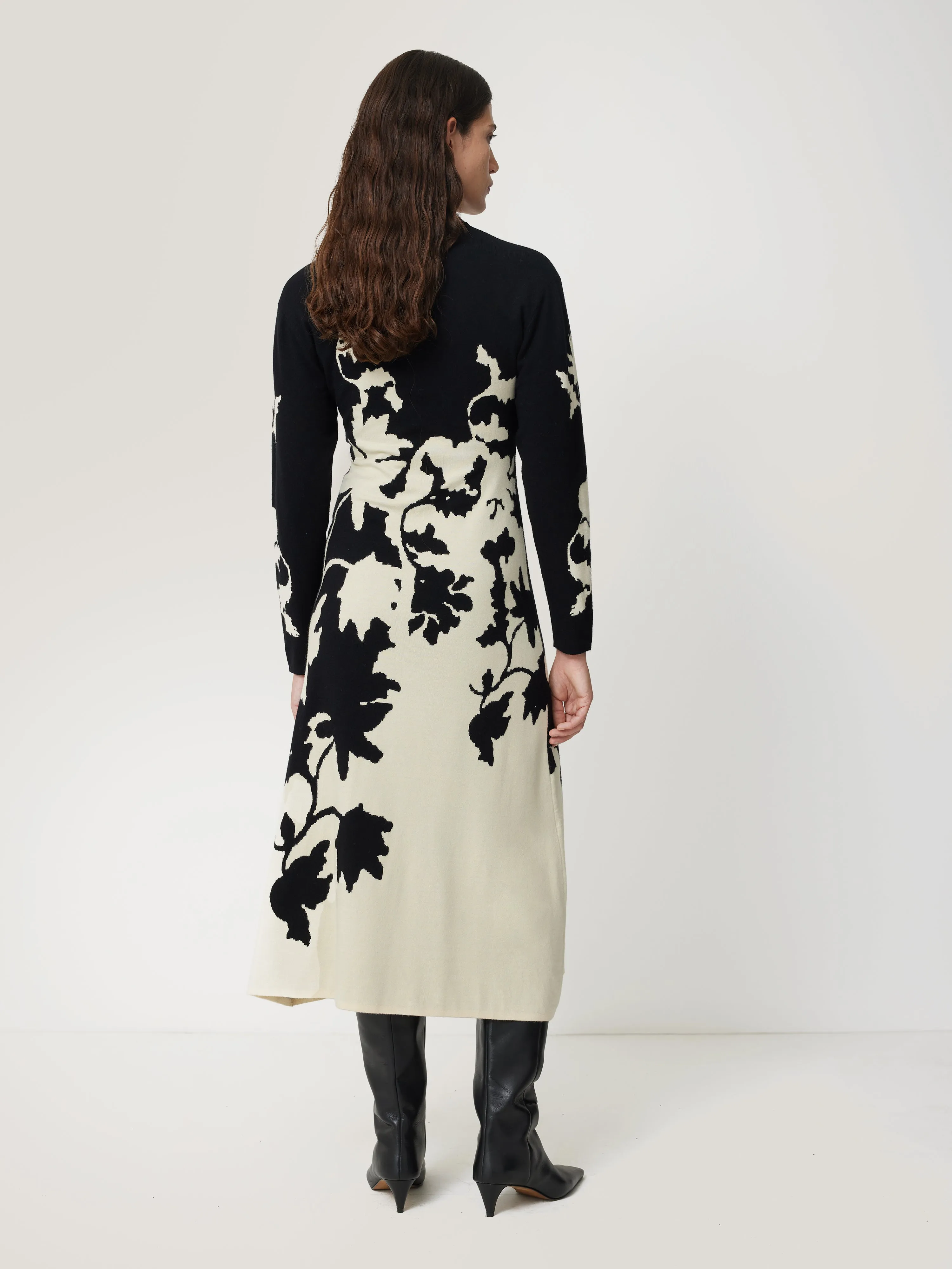 Floral Jacquard Knitted Dress | Monochrome