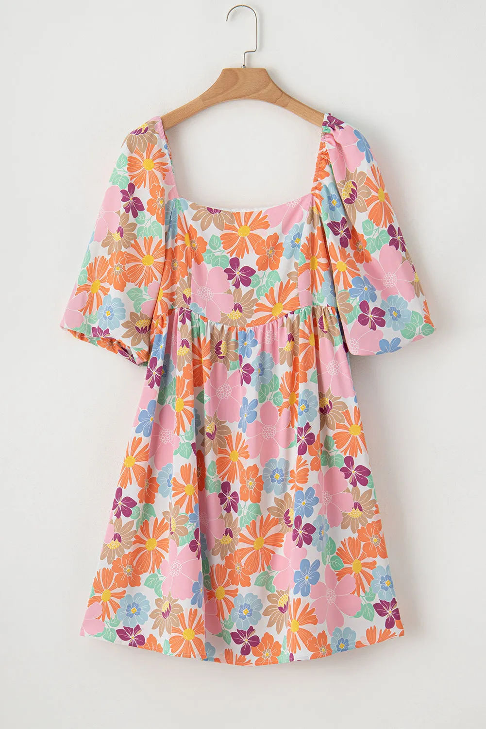 Floral Square Neck Puff Sleeve Babydoll Dress