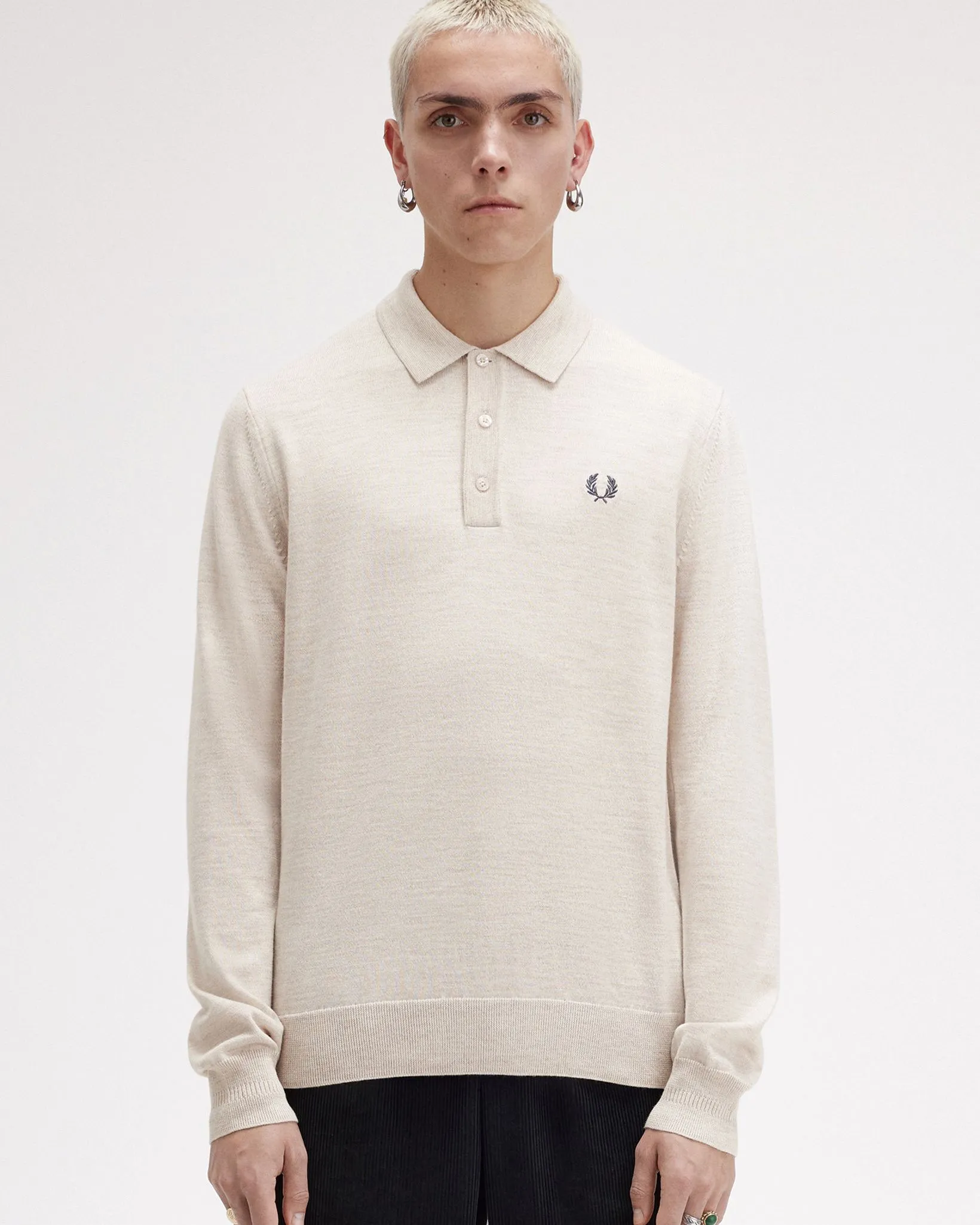 Fred Perry L/S Classic Knitted Polo Shirt - Porridge Marl