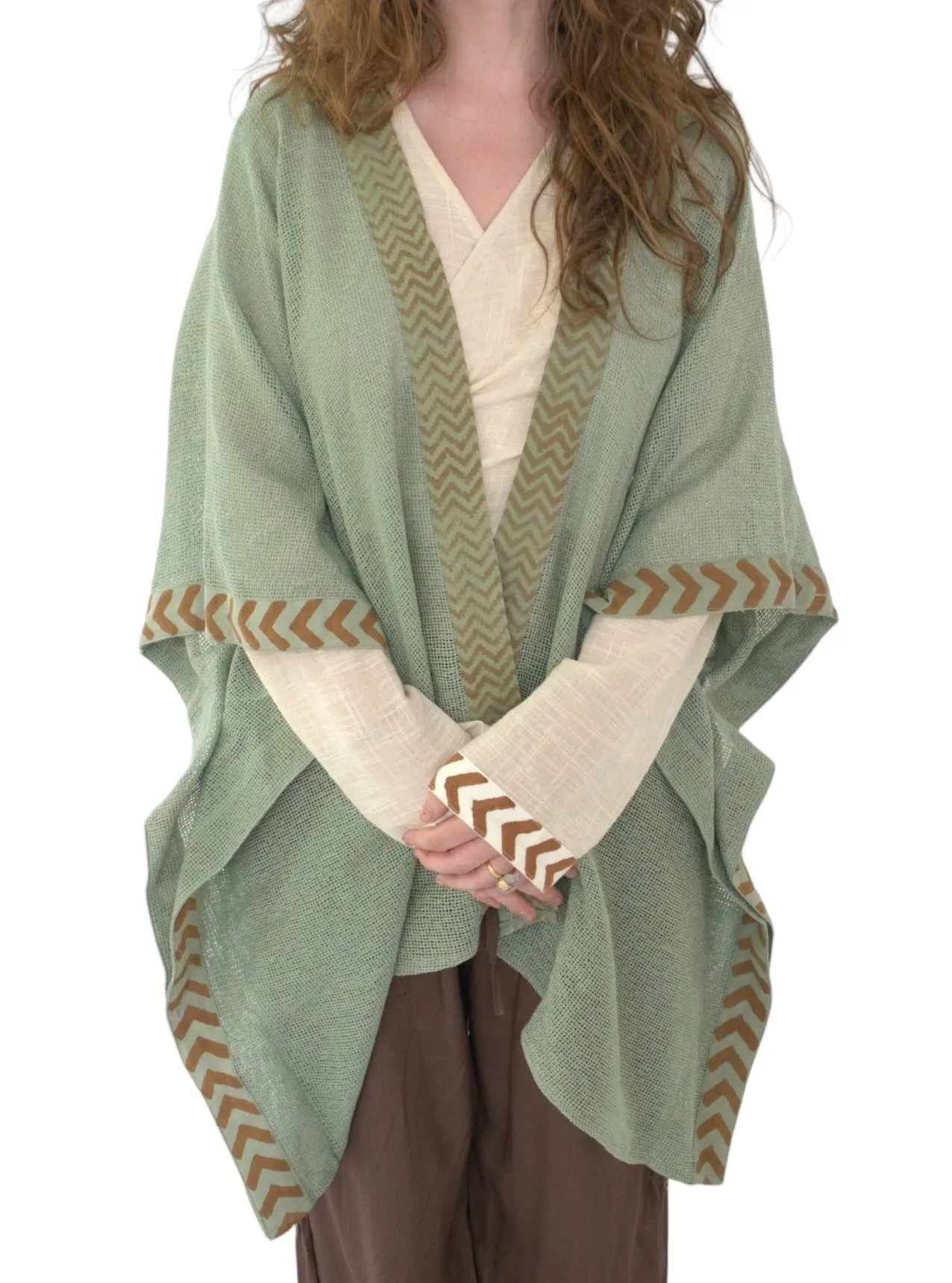 Green Sage Mesh Open Poncho