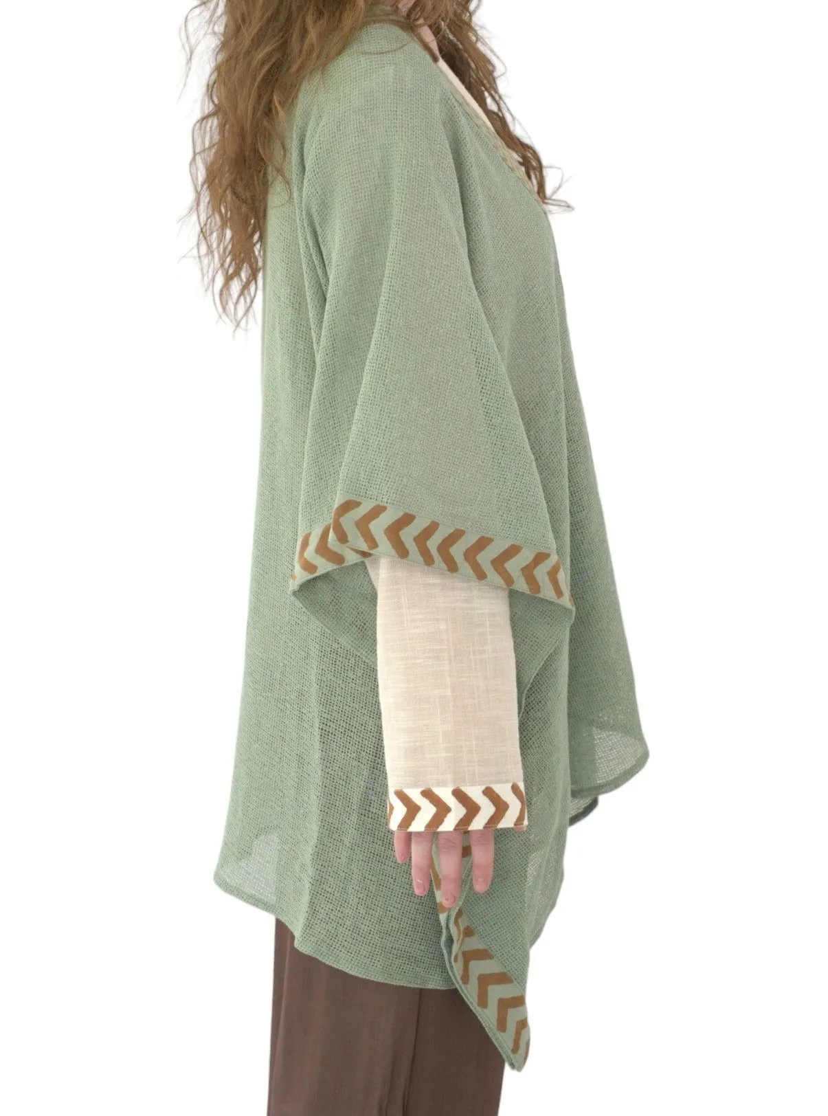 Green Sage Mesh Open Poncho