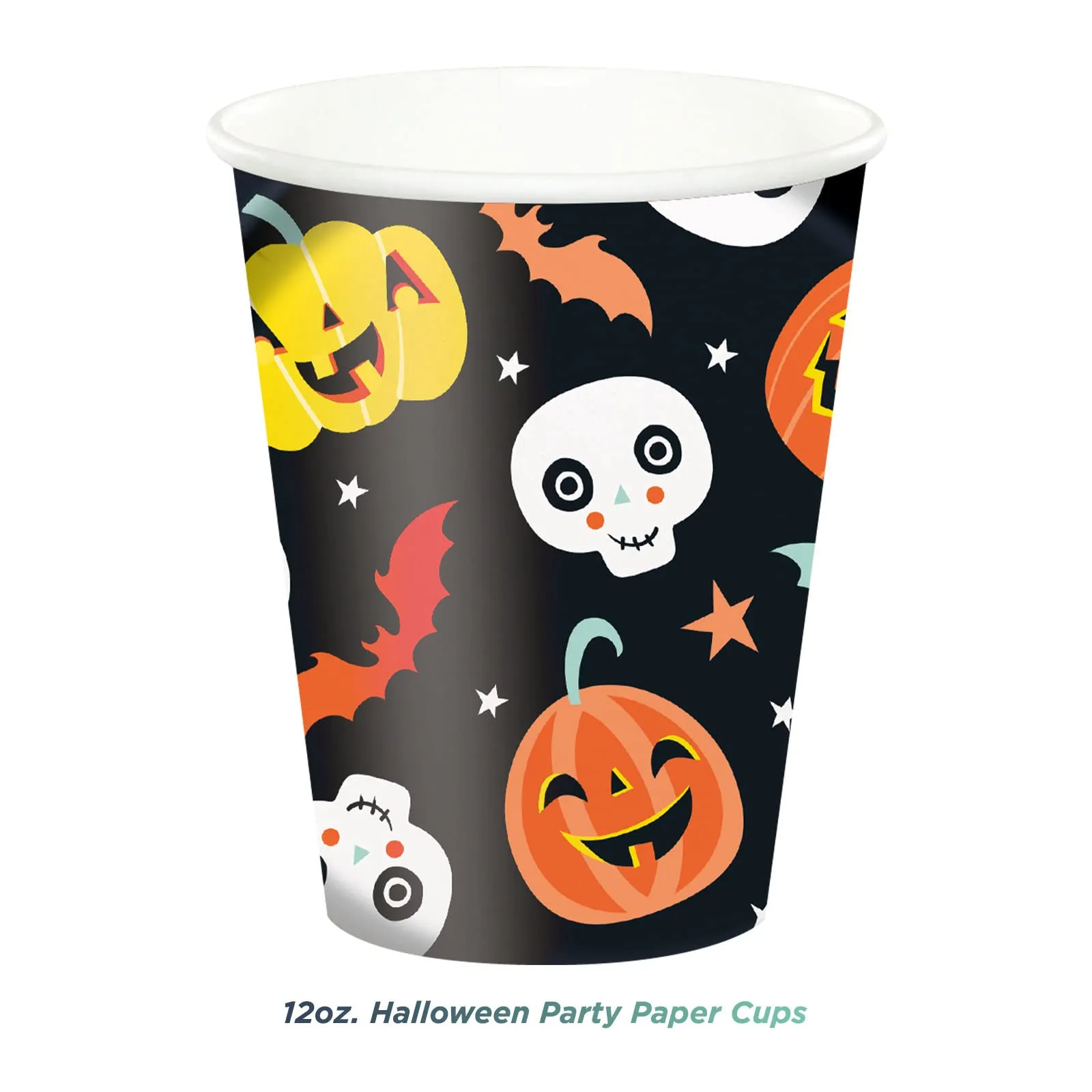 Halloween Night Back & Pastel Pumpkin Paper Plates, Beverage Napkins, and Cups (Serves 16)