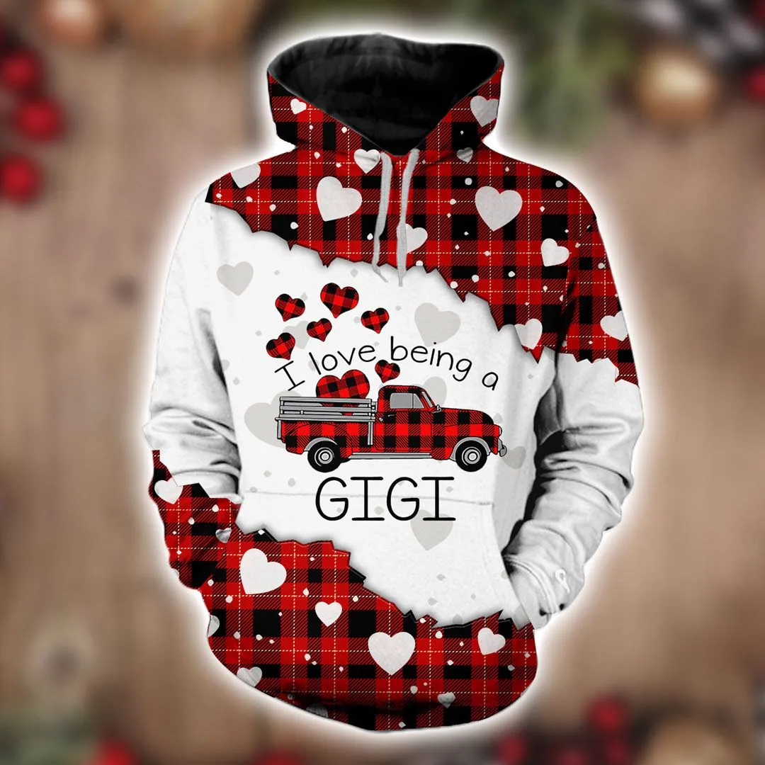 I Love Being A Gigi Red Buffalo Truck Christmas Hoodie