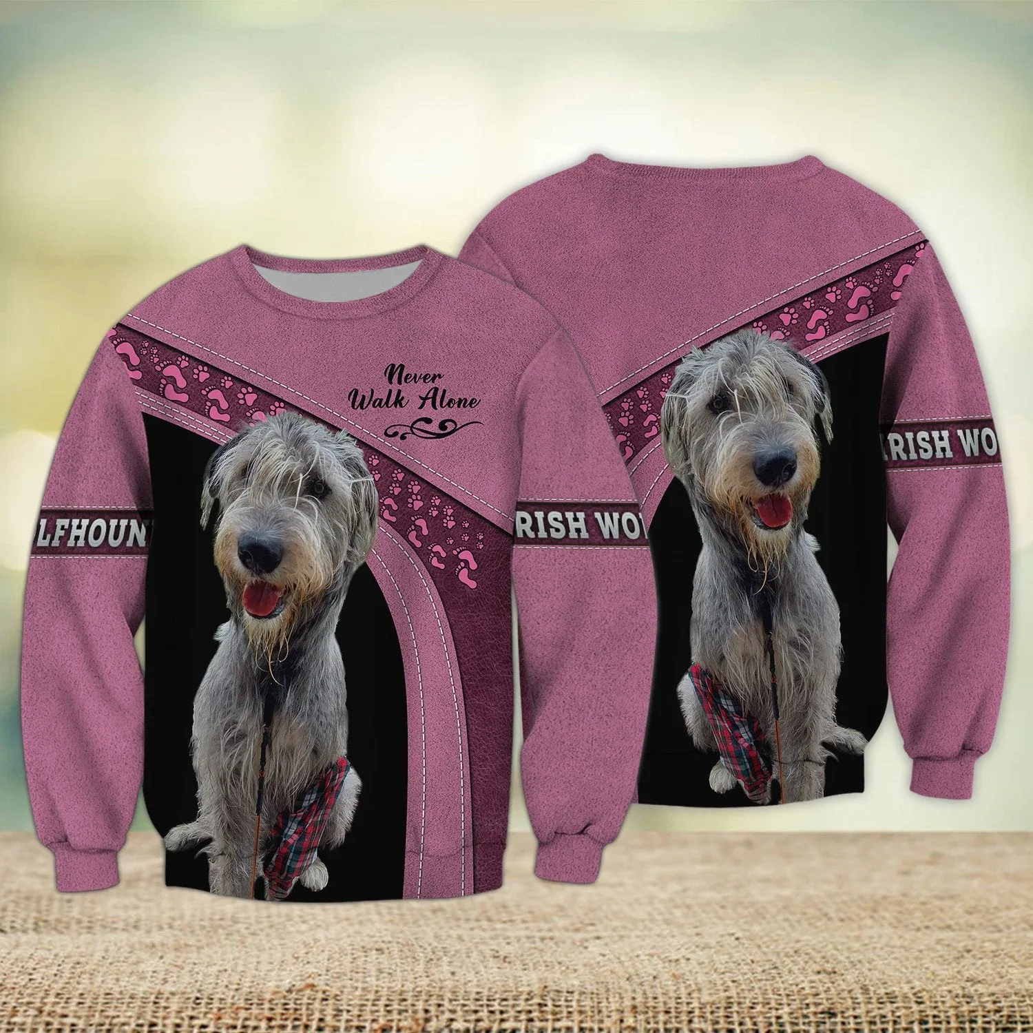 Irish Wolfhound Love Pink Never Walk Alone 3D Full Print Sweatshirt