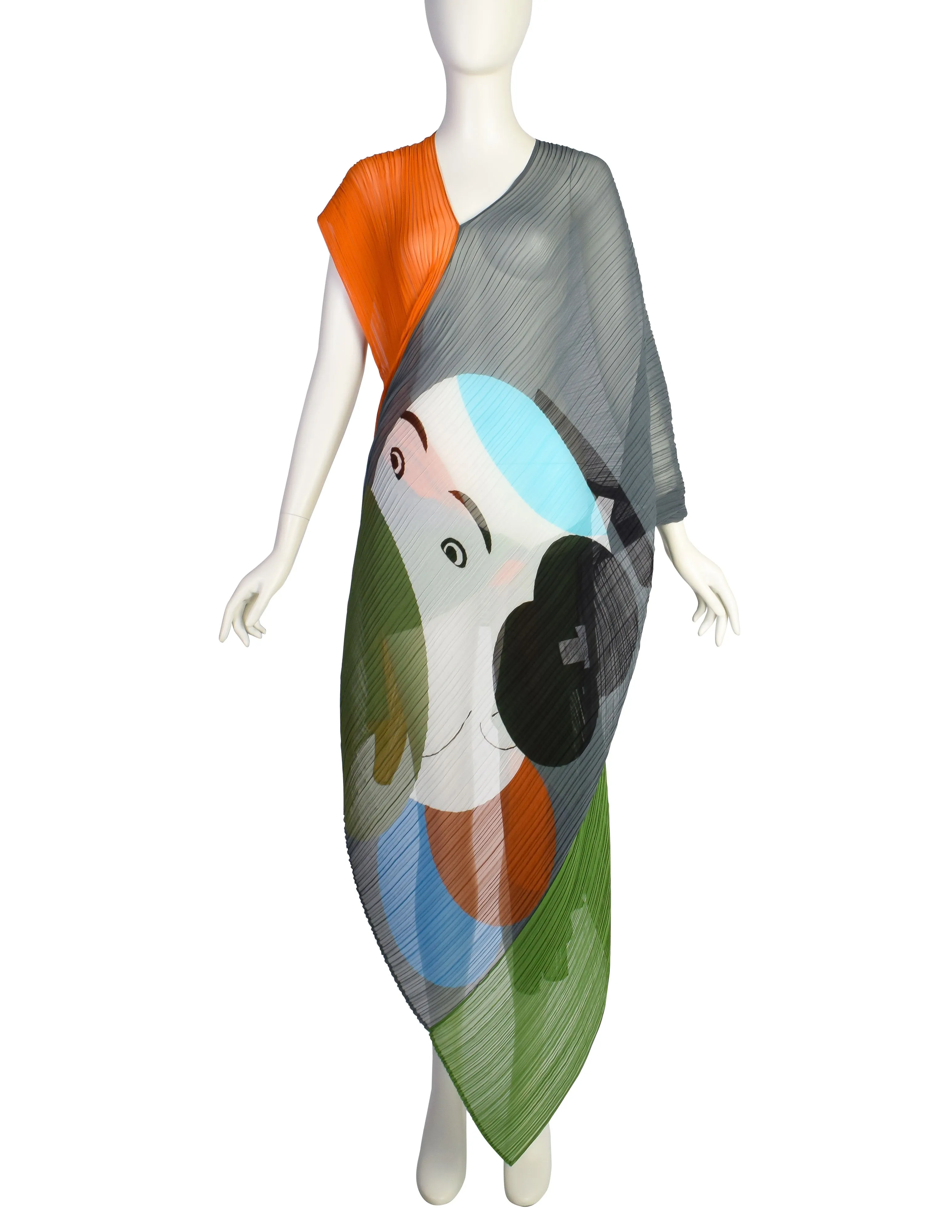 Issey Miyake x Ikko Tanaka 2016 No. 1 Sharaku Graphic Color Block Double Madame T Shawl Cape Dress