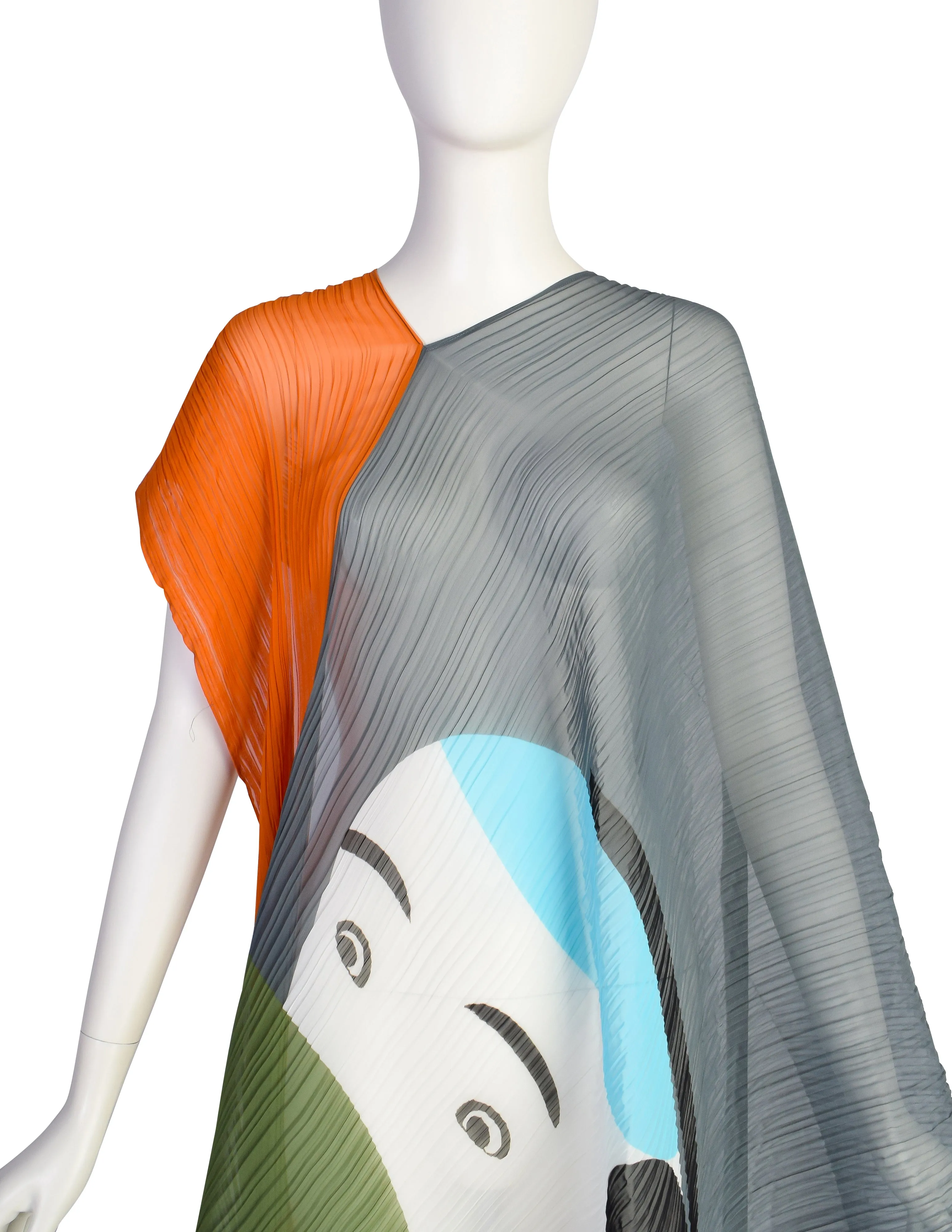 Issey Miyake x Ikko Tanaka 2016 No. 1 Sharaku Graphic Color Block Double Madame T Shawl Cape Dress