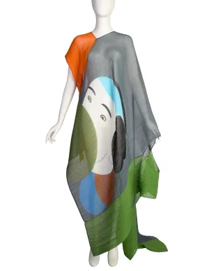 Issey Miyake x Ikko Tanaka 2016 No. 1 Sharaku Graphic Color Block Double Madame T Shawl Cape Dress