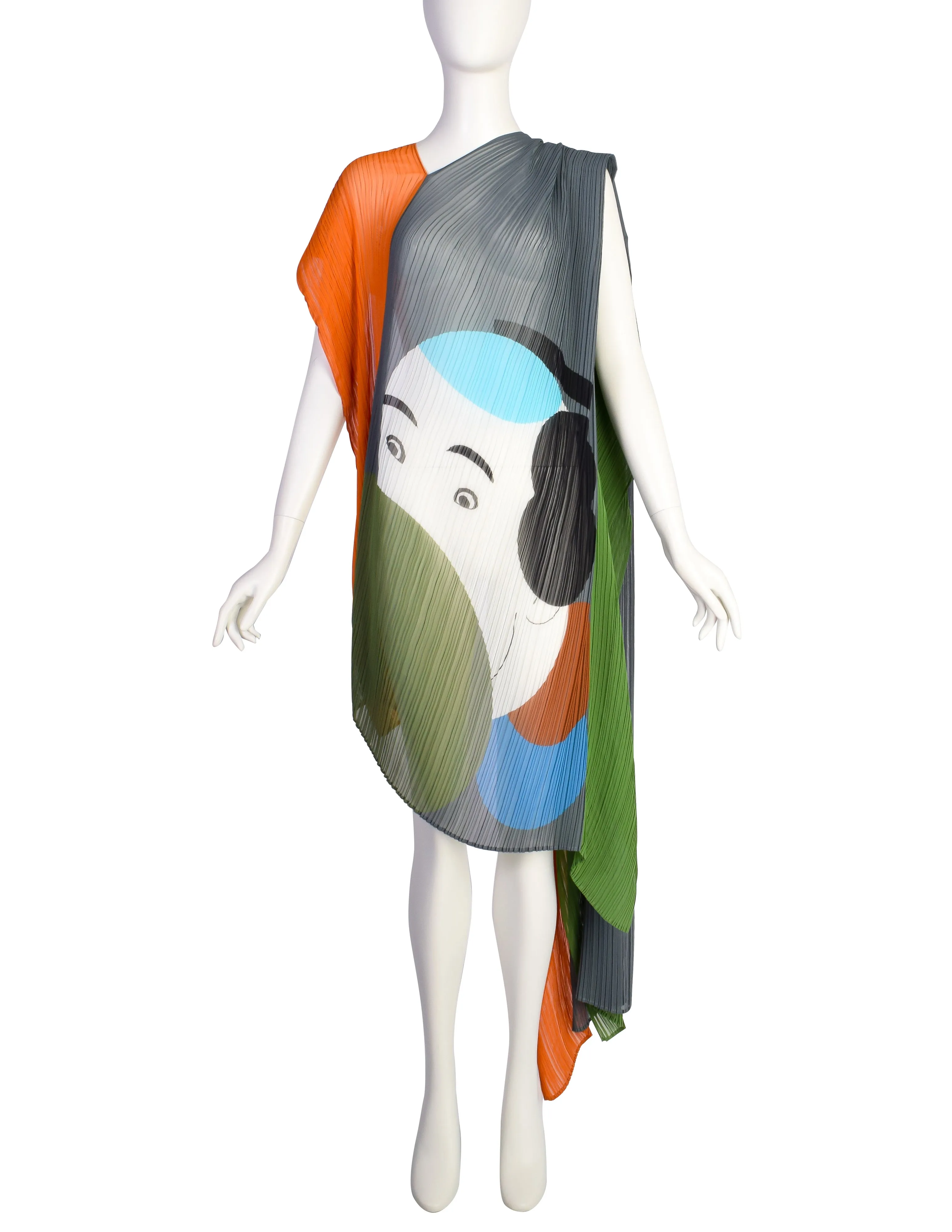 Issey Miyake x Ikko Tanaka 2016 No. 1 Sharaku Graphic Color Block Double Madame T Shawl Cape Dress