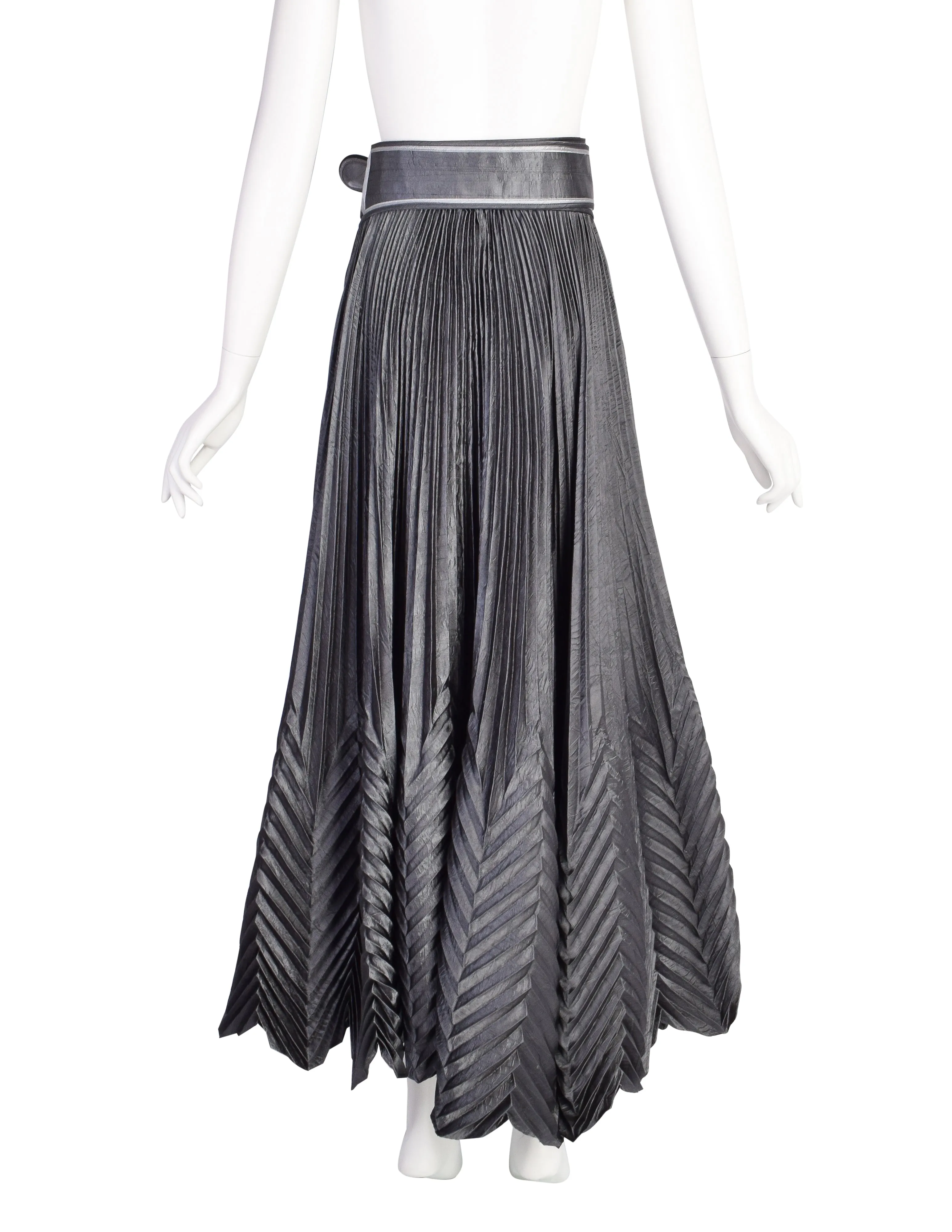 Jeanne Marc Vintage Metallic Charcoal Grey Angle Pleated Full Circle Maxi Skirt