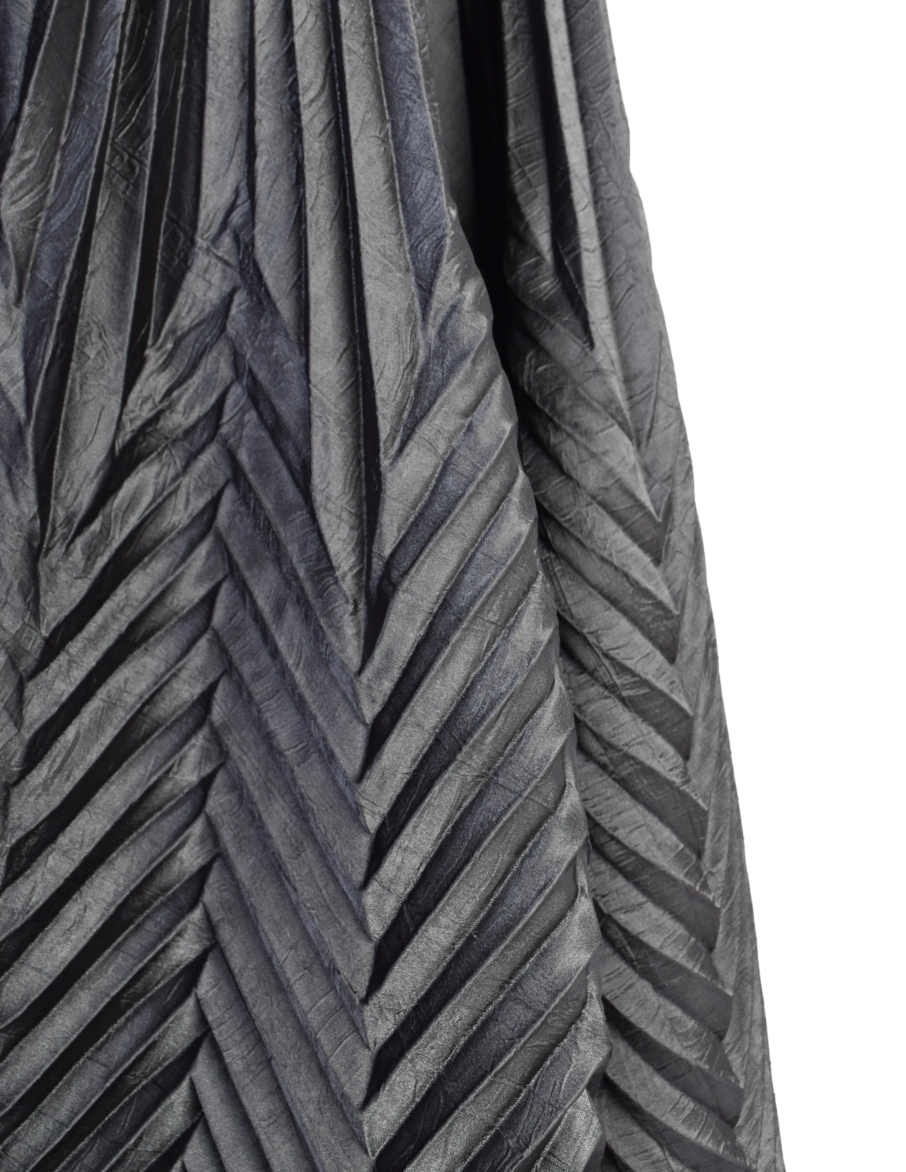 Jeanne Marc Vintage Metallic Charcoal Grey Angle Pleated Full Circle Maxi Skirt