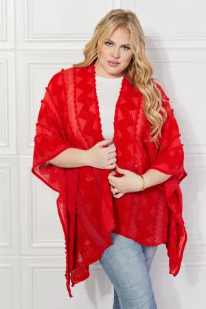 Justin Taylor Pom-Pom Asymmetrical Poncho Cardigan in Red