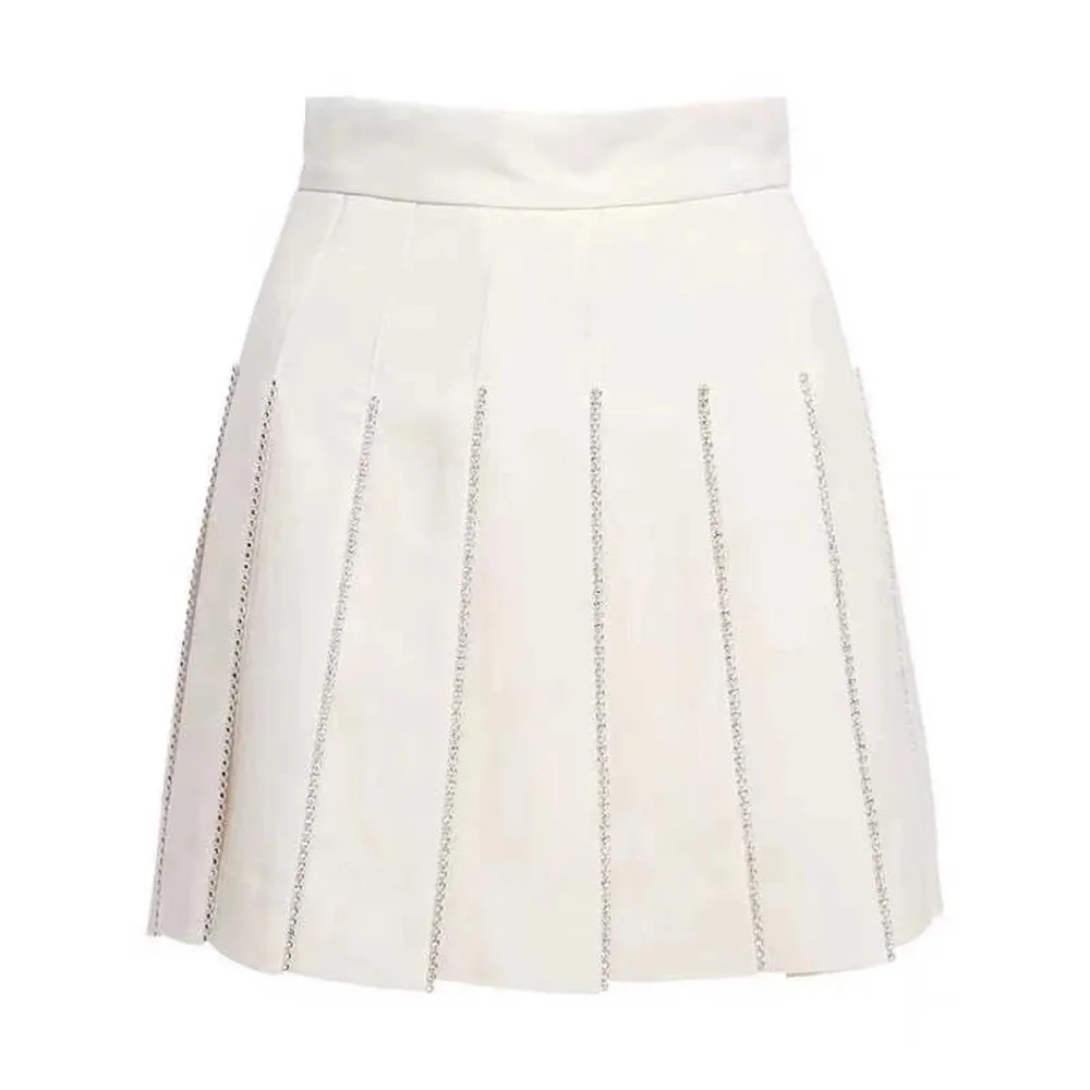 Korean Patchwork Diamond Skirt For Female High Waist Solid Minimalist Mini Pleated Skirts Women Fashion Summer