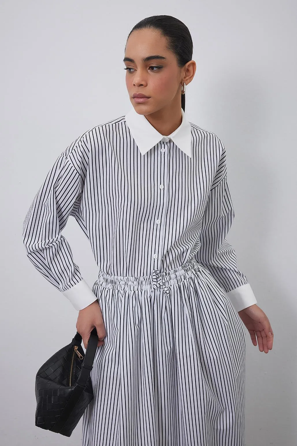 Manch Striped Shirt Skirt Set Black