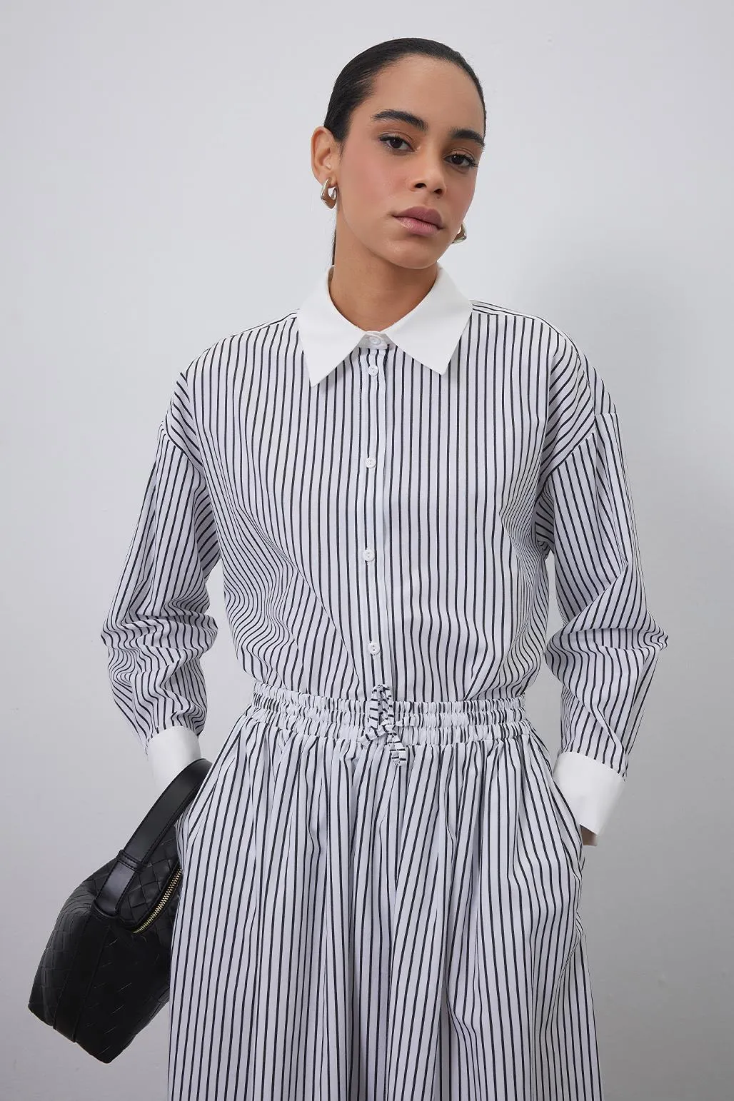 Manch Striped Shirt Skirt Set Black